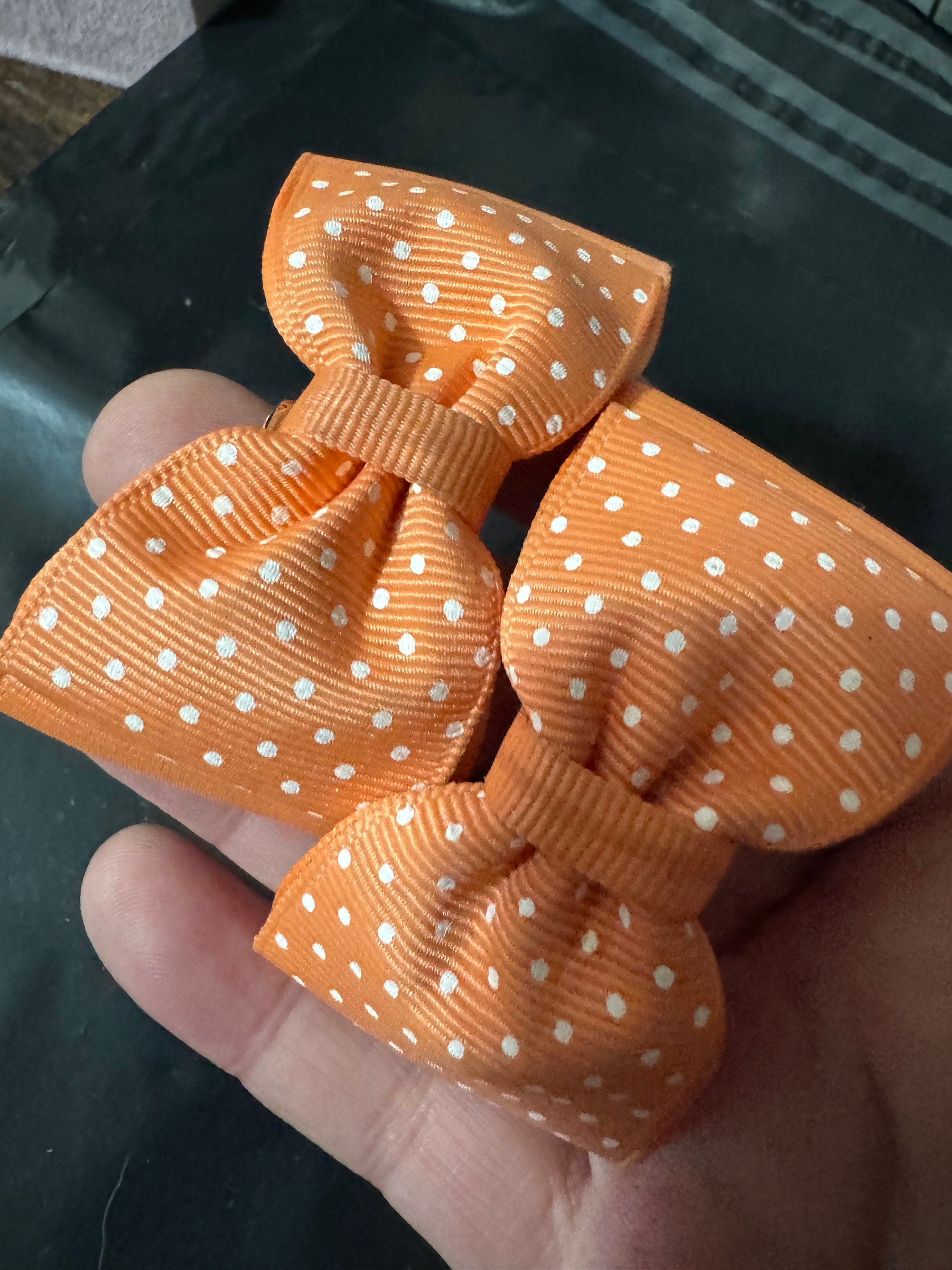 Vintage pair of orange spotty polka dot grosgrain BOW shoe clips