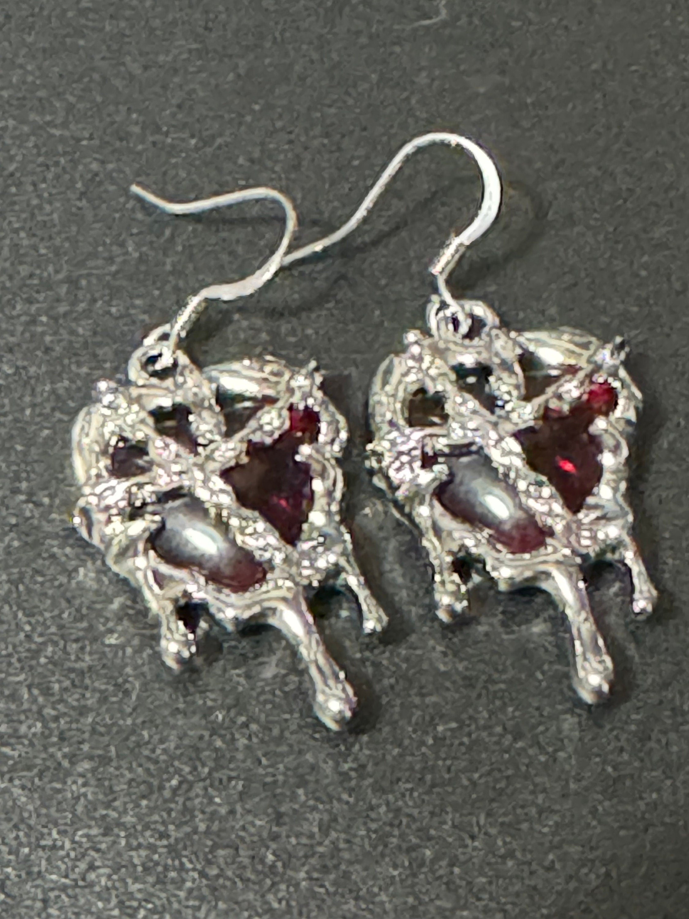 bright red bleeding heart modernist loveheart ornate crystal cabochon drop earrings