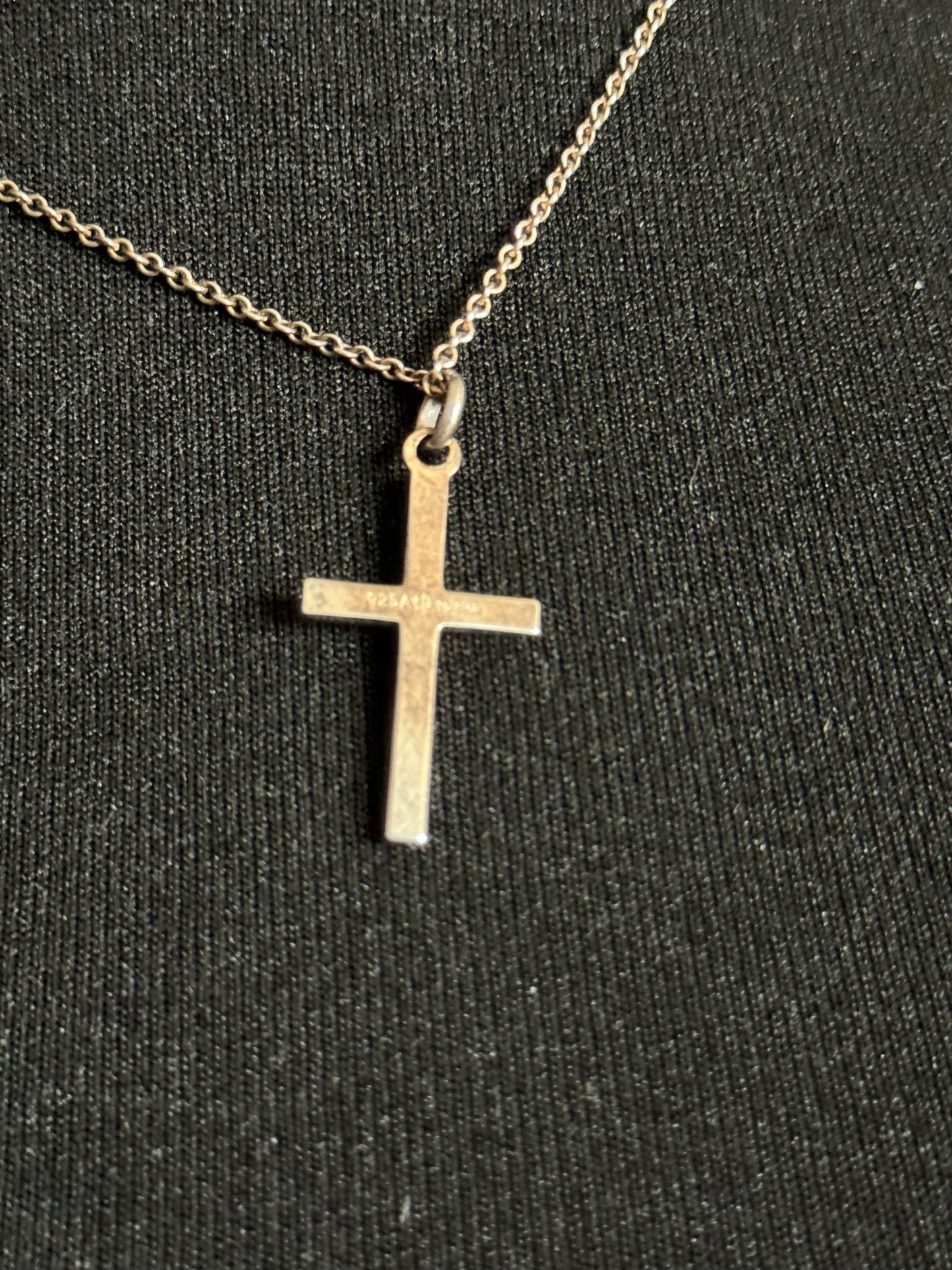 925 Sterling silver plain religious cross pendant necklace on chain