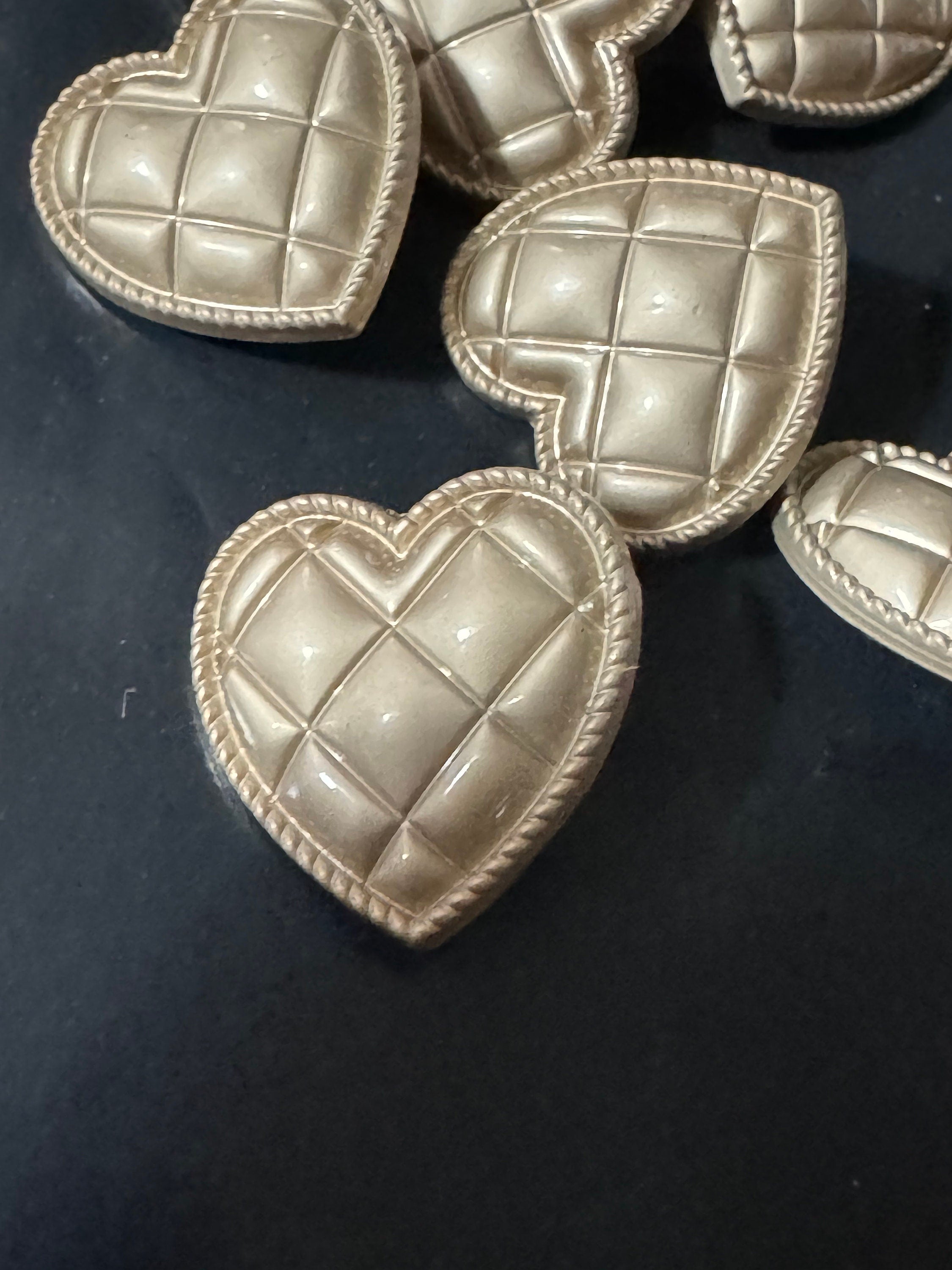 20mm Matt gold tone love heart quilted buttons with metal shank 10 pieces