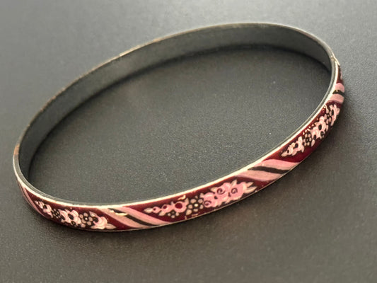 Austrian Vintage Michaela Frey Pink and dark red enamel antique style floral bangle from Austria