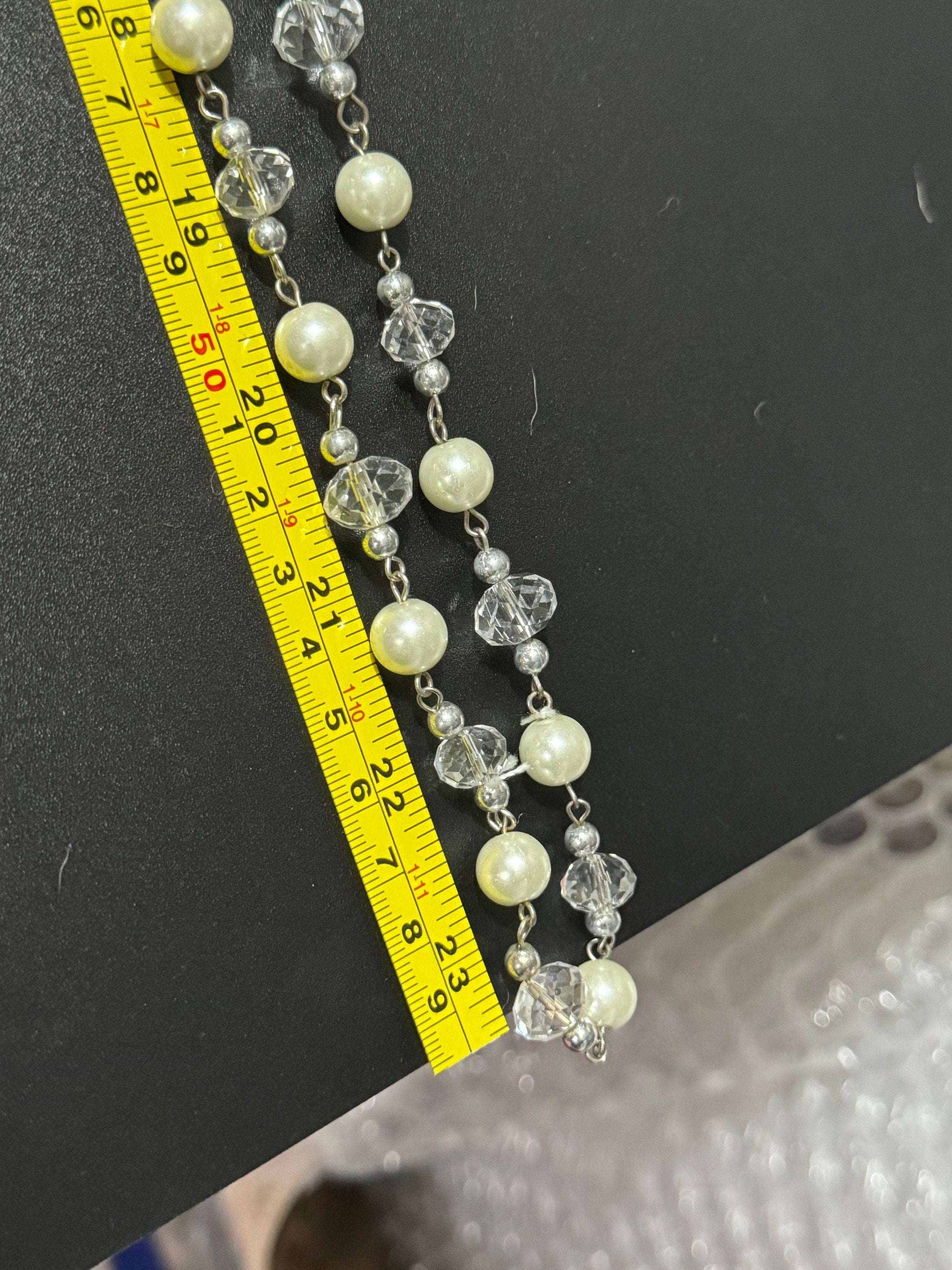 Retro long Glass beaded white pearl and clear crystal beaded layering necklace flapper 120cm