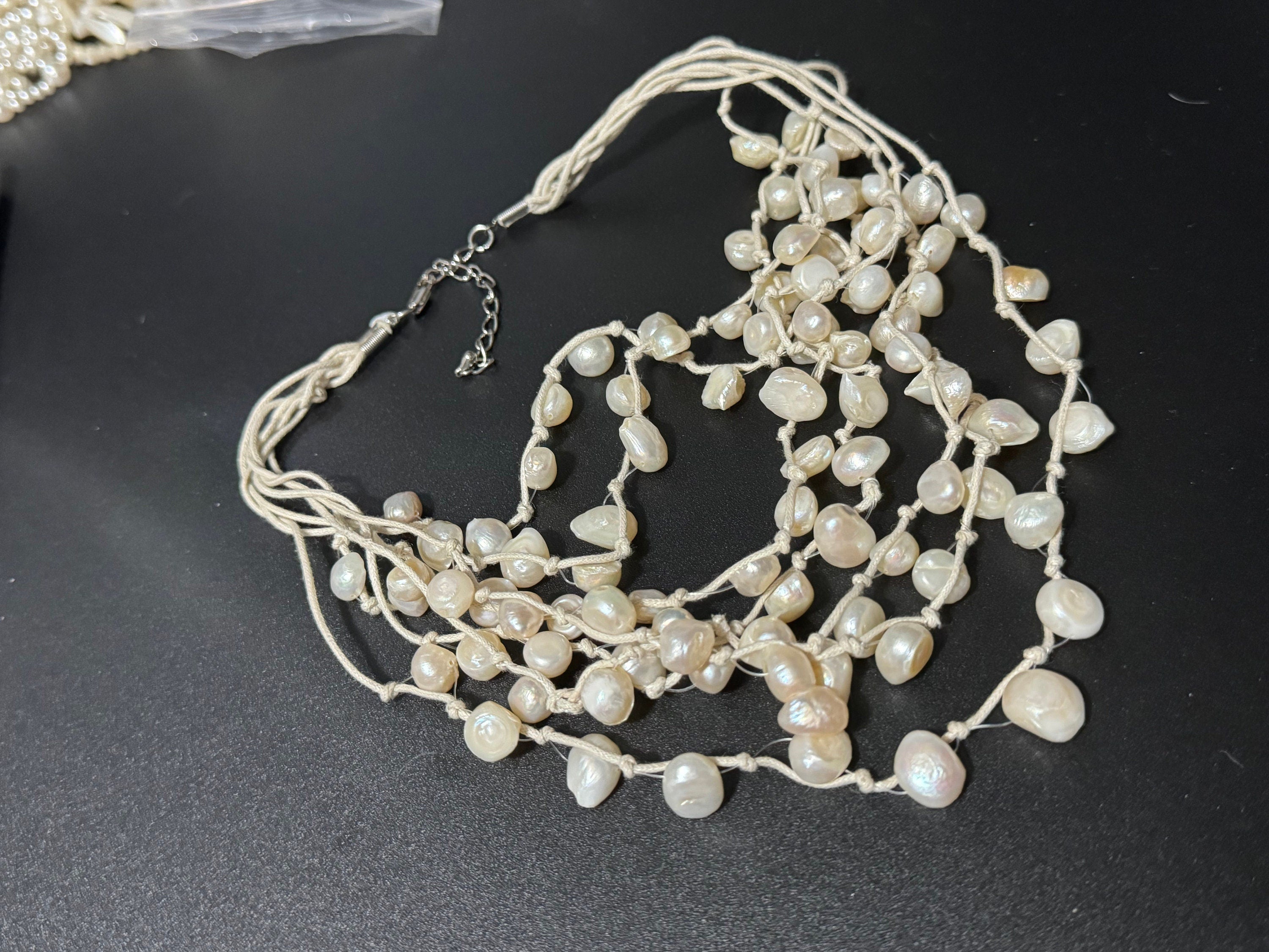 M&S white freshwater pearls beaded multistrand necklace summer holidays cruise