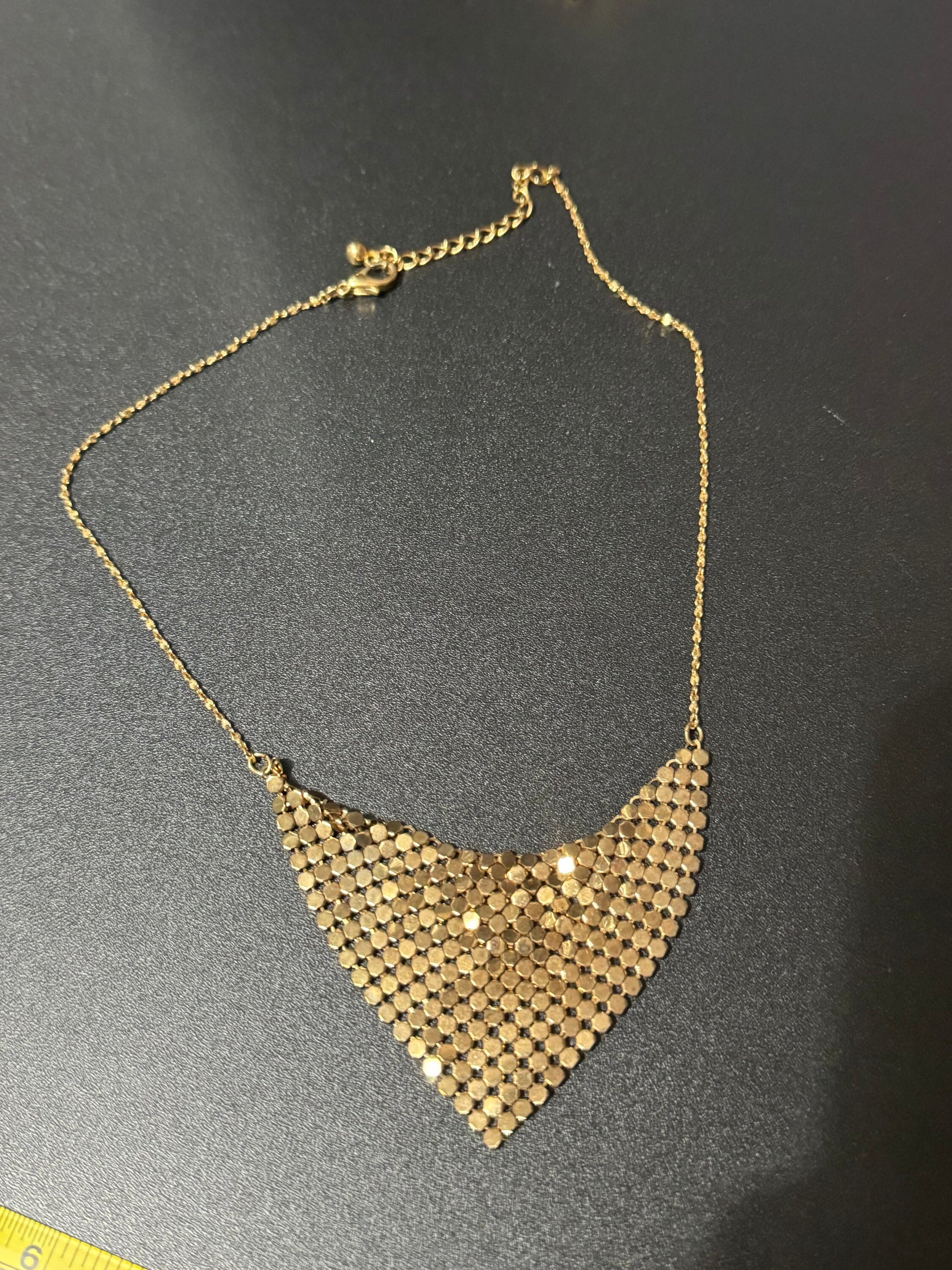 Retro gold Tone mesh chain mail bib necklace to 42cm