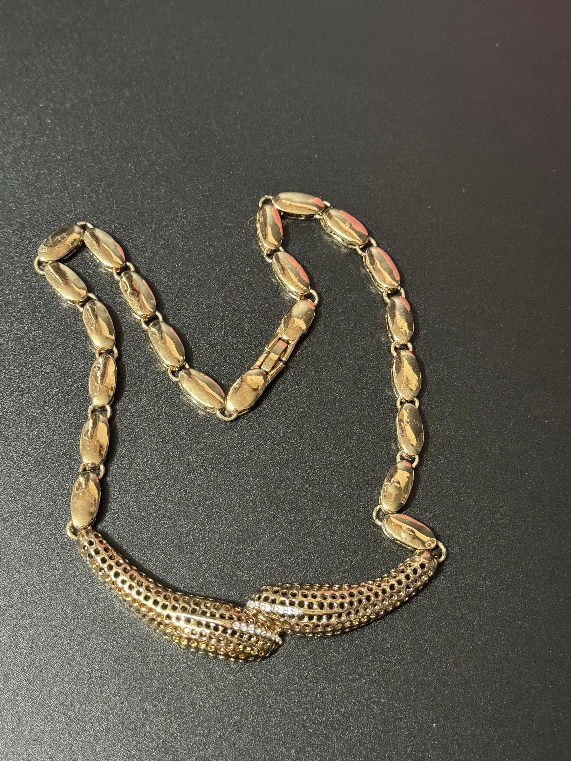 Vintage snake choker gold tone Clear glass diamanté necklace