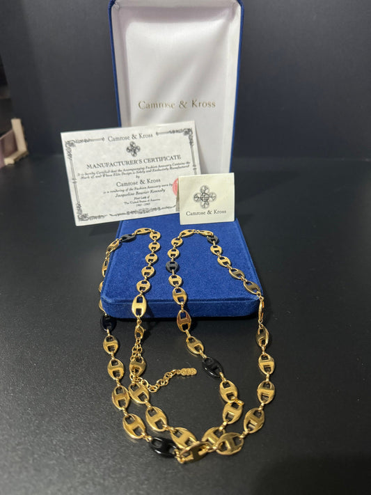 Camrose and kross long black and gold plated mariner link chain necklace Jacqueline bouvier Kennedy