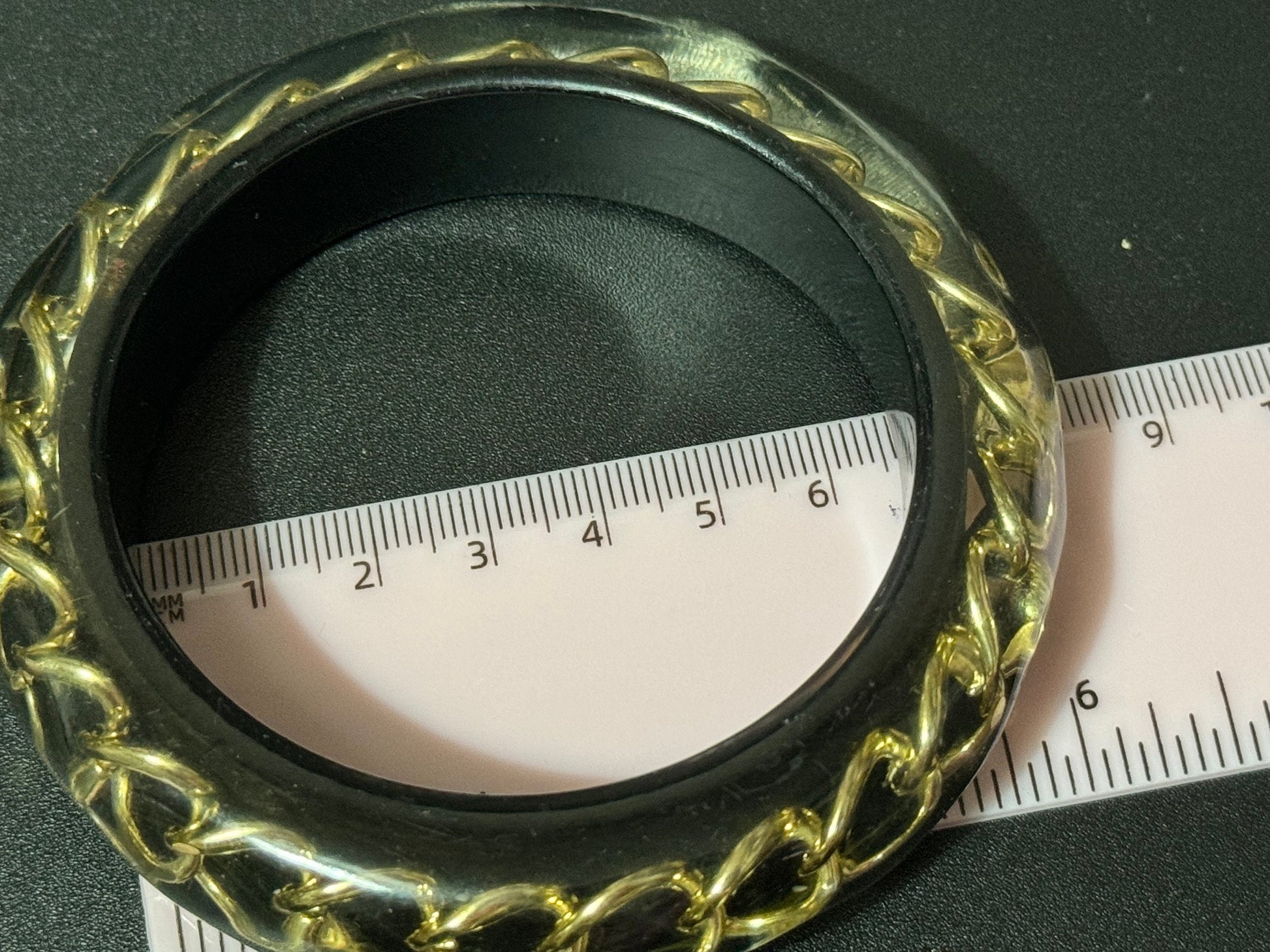 Gold chain link black vintage chunky oversized abstract wide acrylic plastic bangle bracelet