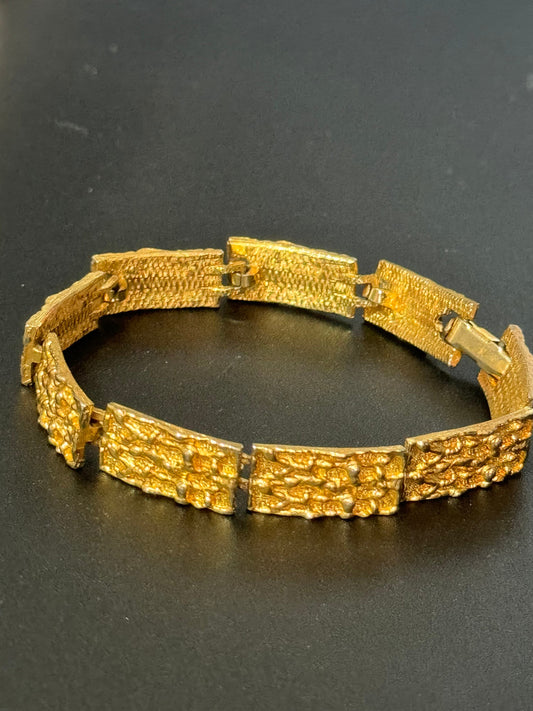 Vintage 1970s gold tone modernist abstract brutalist slim panel link chain bracelet 19 x 1cm