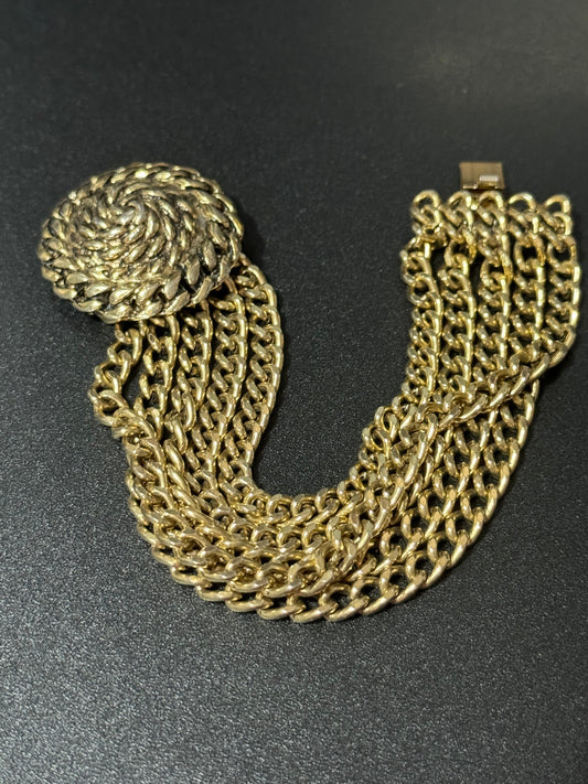 vintage gold Tone Etruscan style Multistrand bracelet woven cable chain bracelet