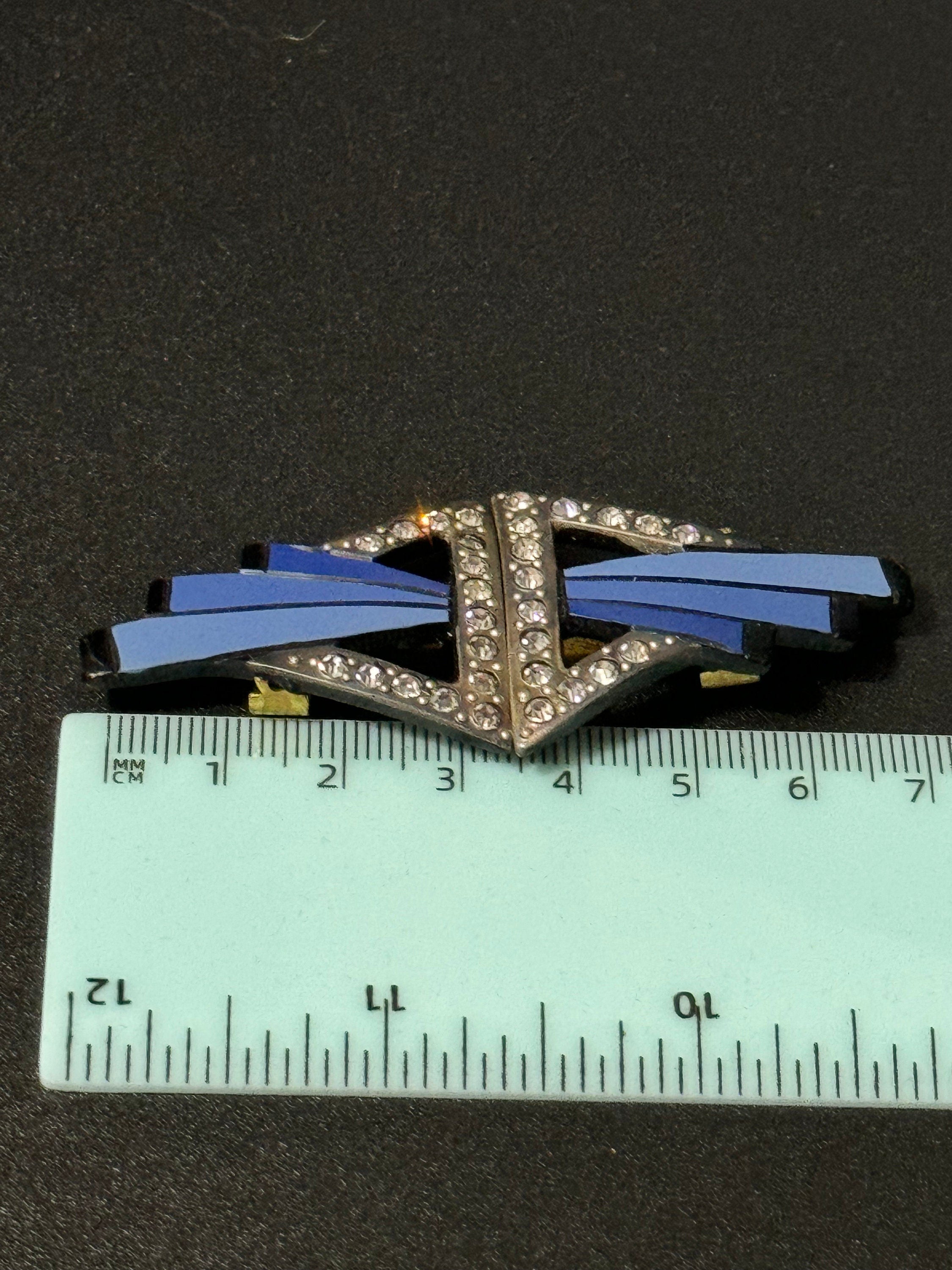 Blue black Antique Vintage rhinestone paste Early Plastic Celluloid 2 part Belt Buckle Sewing Dressmaking art deco 1920s