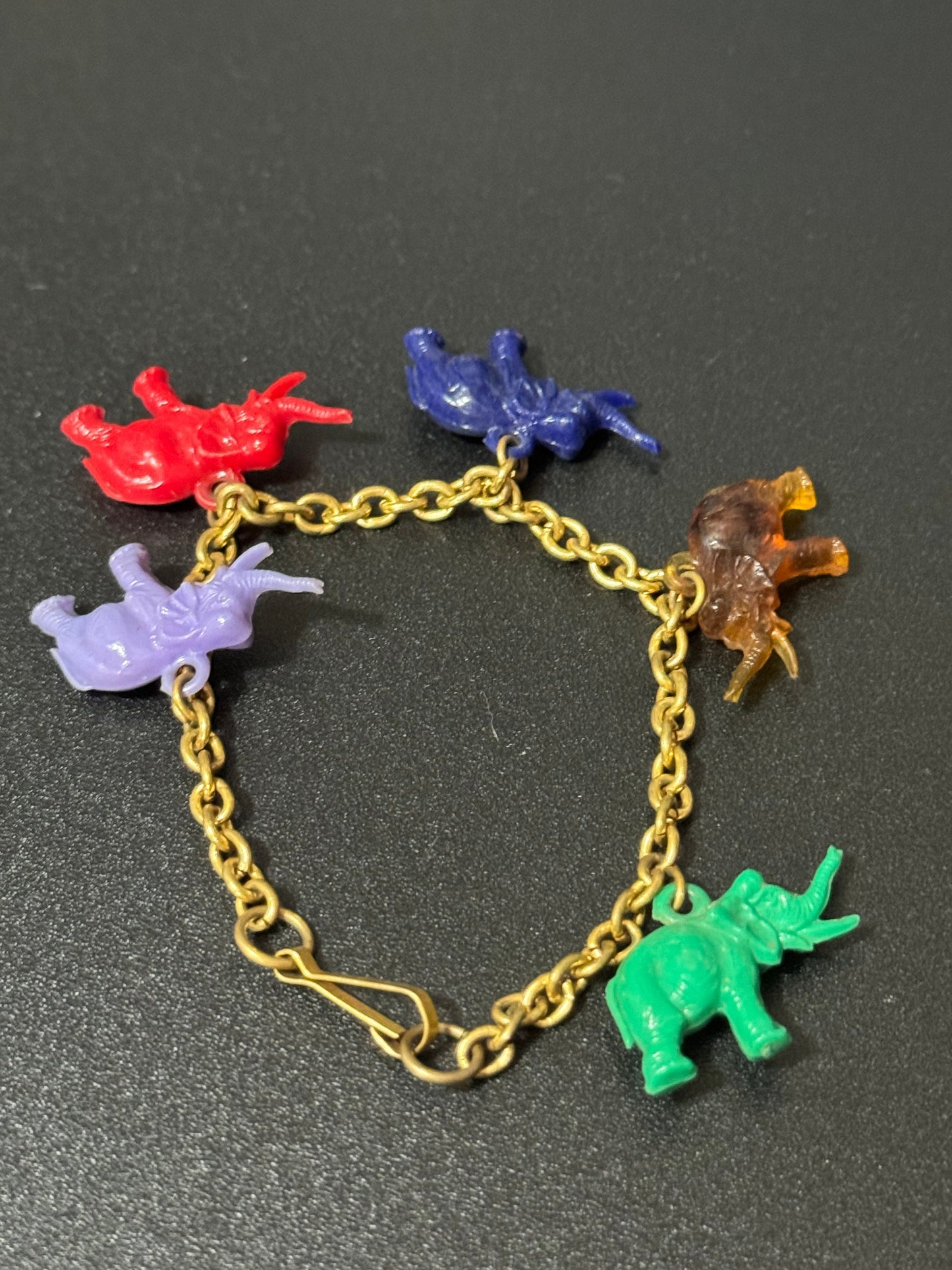 Antique chain link elephant charm bracelet 1930s Vintage early plastic celluloid