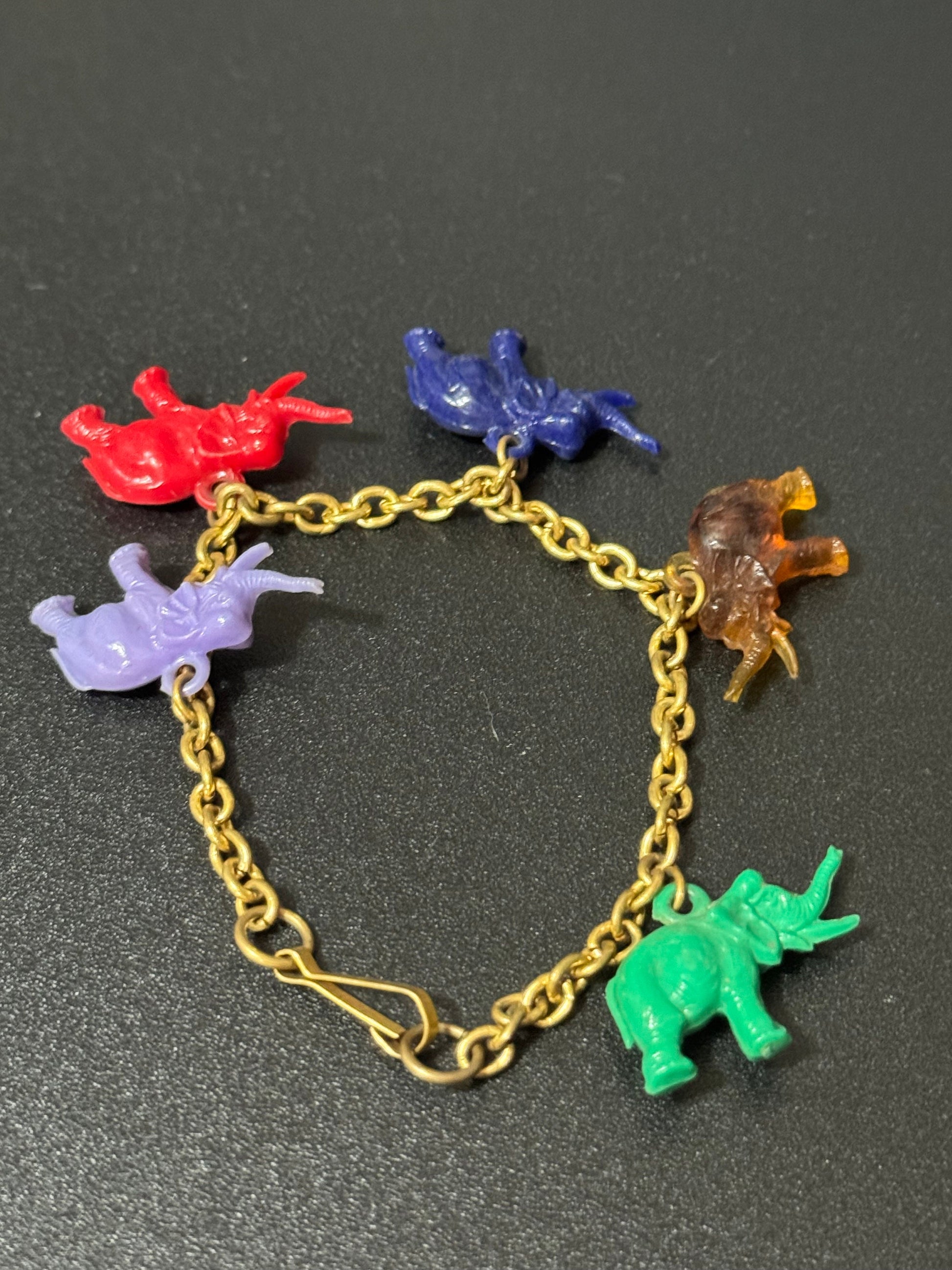 Antique chain link elephant charm bracelet 1930s Vintage early plastic celluloid