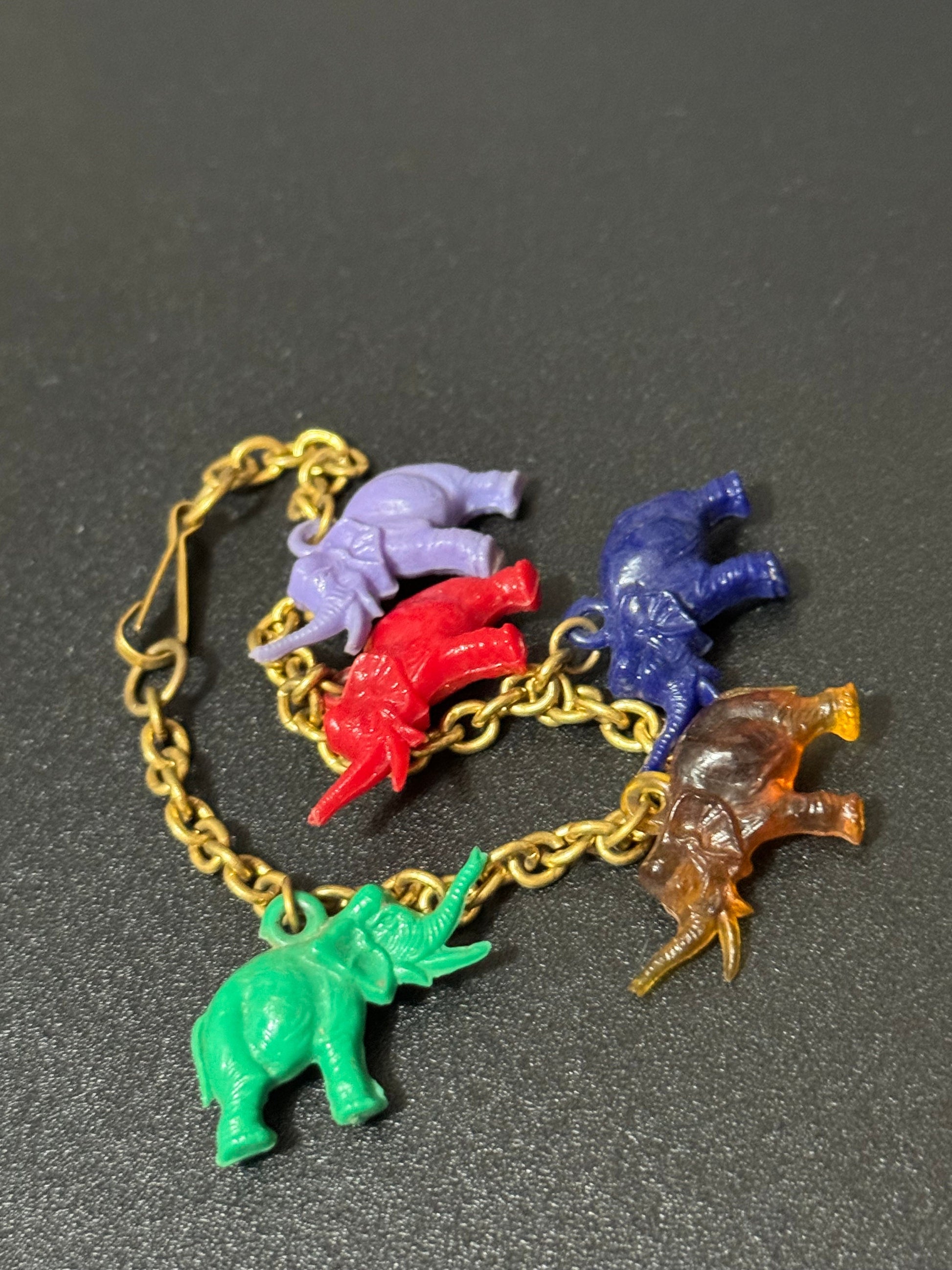 Antique chain link elephant charm bracelet 1930s Vintage early plastic celluloid