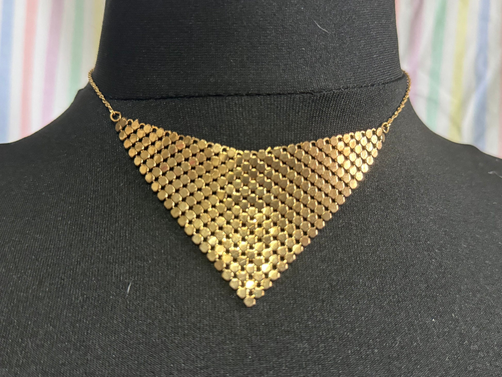 Retro gold Tone mesh chain mail bib necklace to 42cm