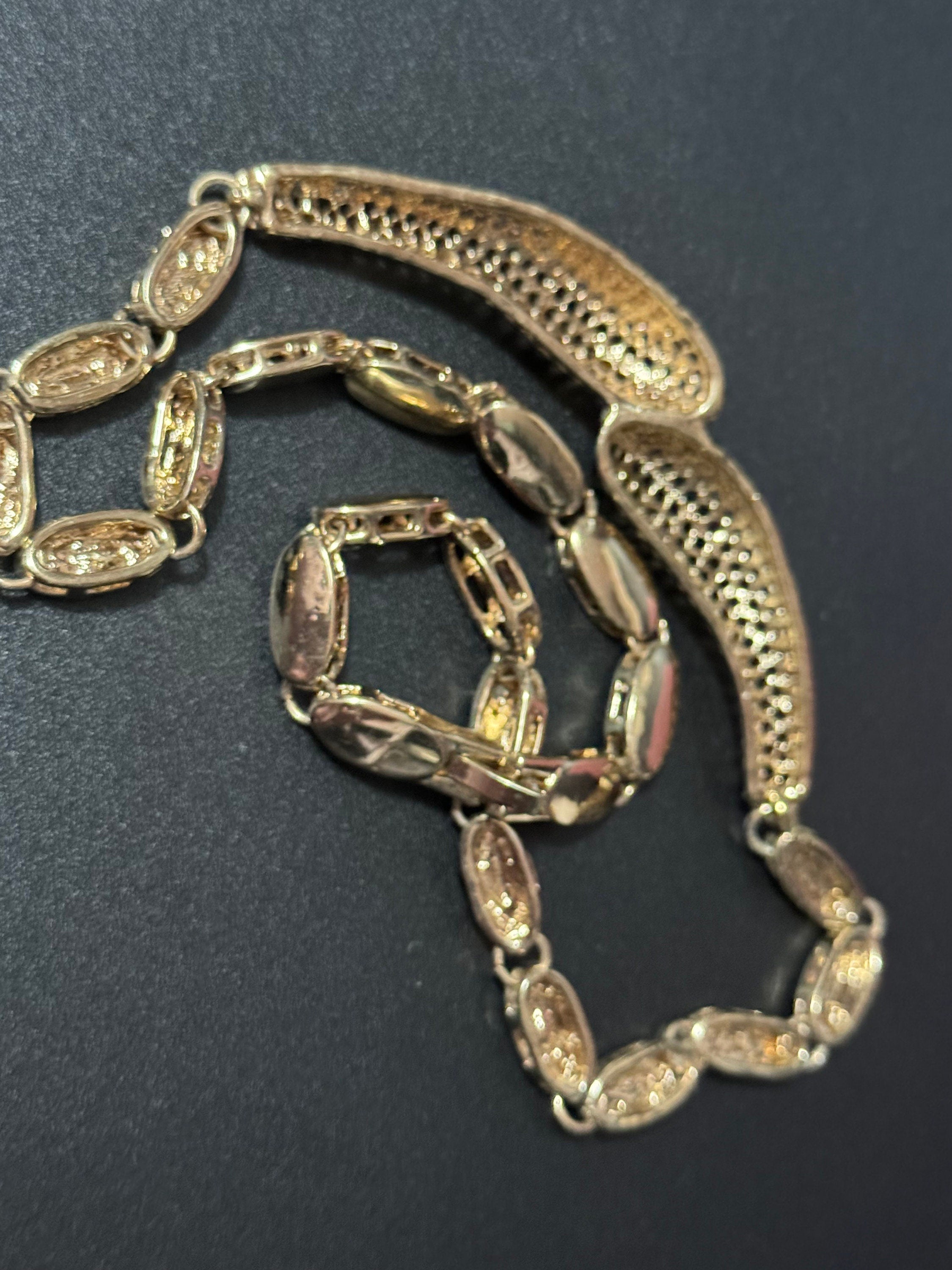 Vintage snake choker gold tone Clear glass diamanté necklace