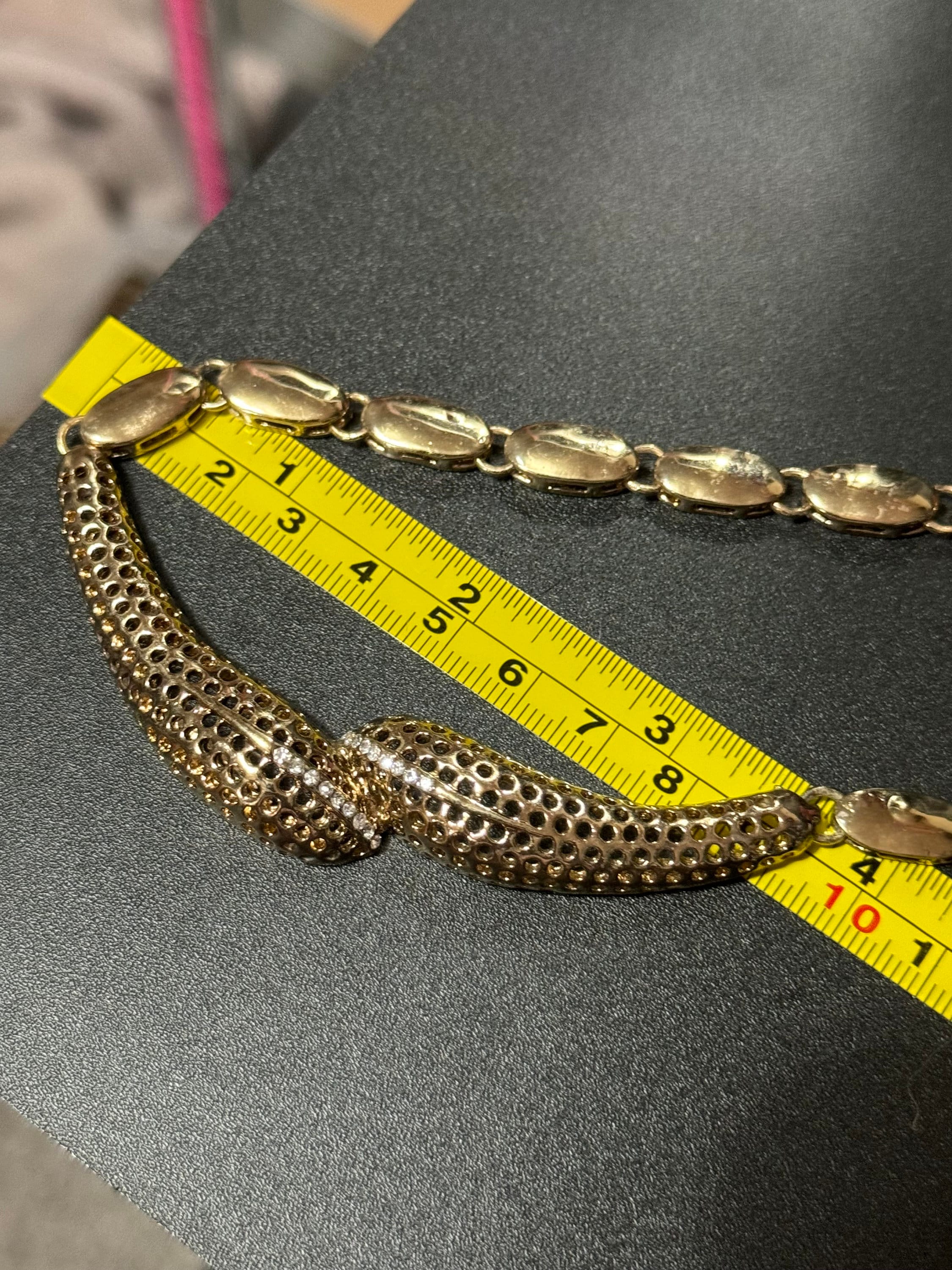 Vintage snake choker gold tone Clear glass diamanté necklace