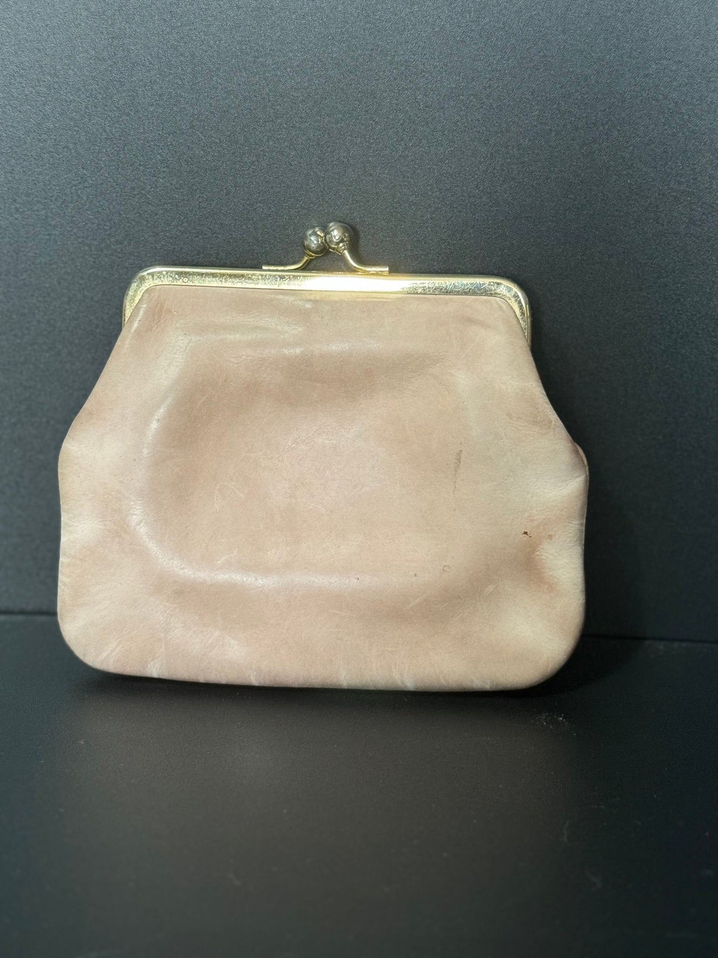 Vintage Beige pink leather lined with integral suspended coin granny purse