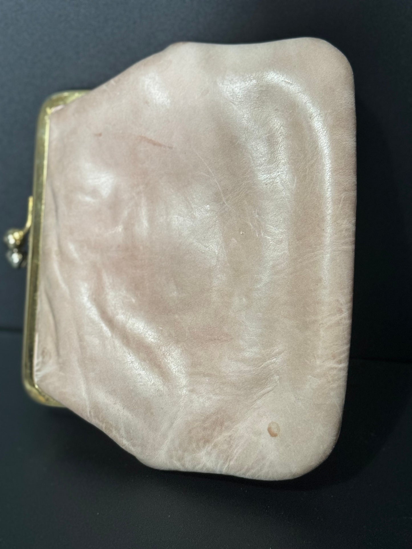 Vintage Beige pink leather lined with integral suspended coin granny purse