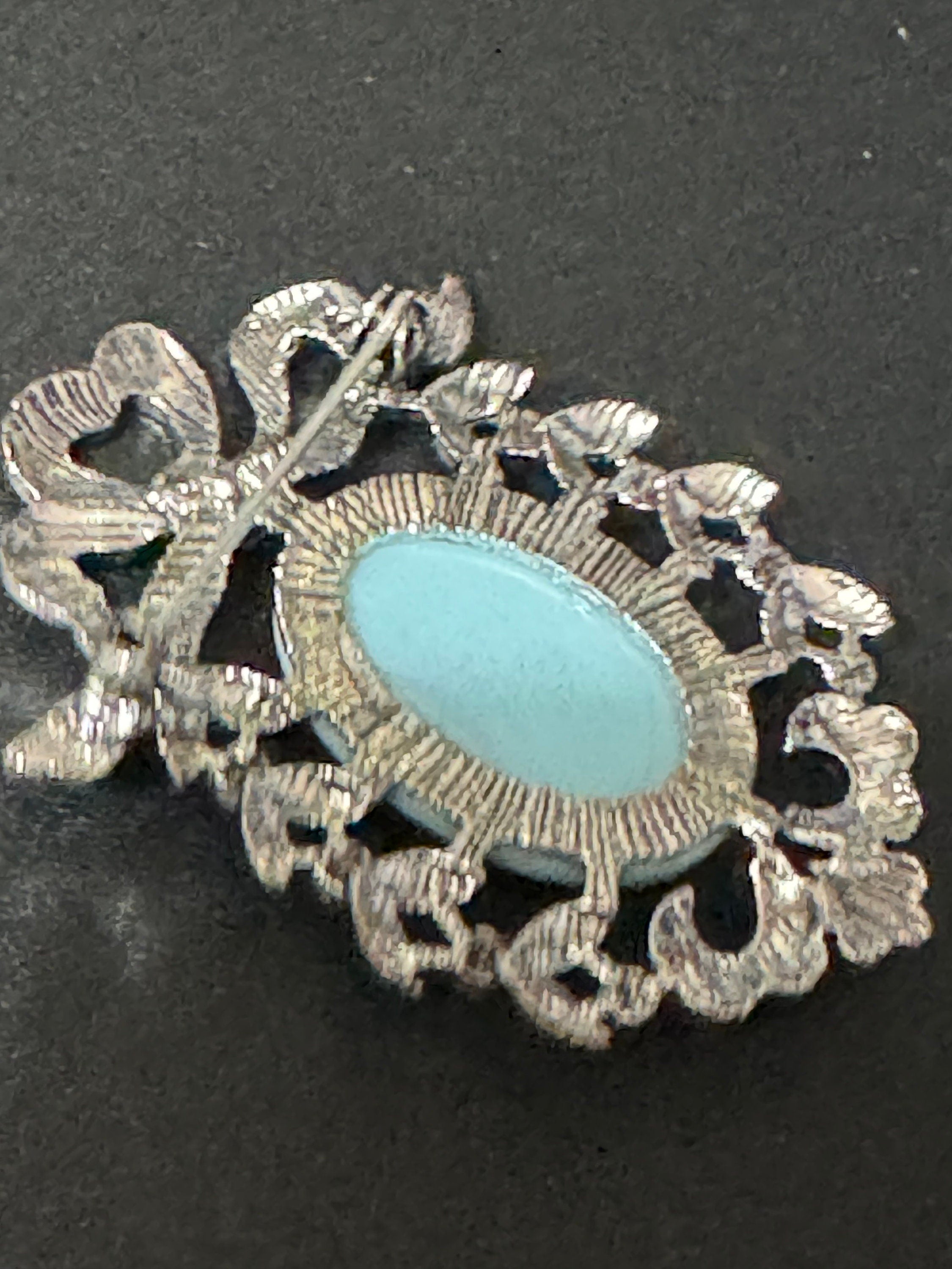 Vintage style handmade Blue cameo brooch with antique silver tone ornate frame