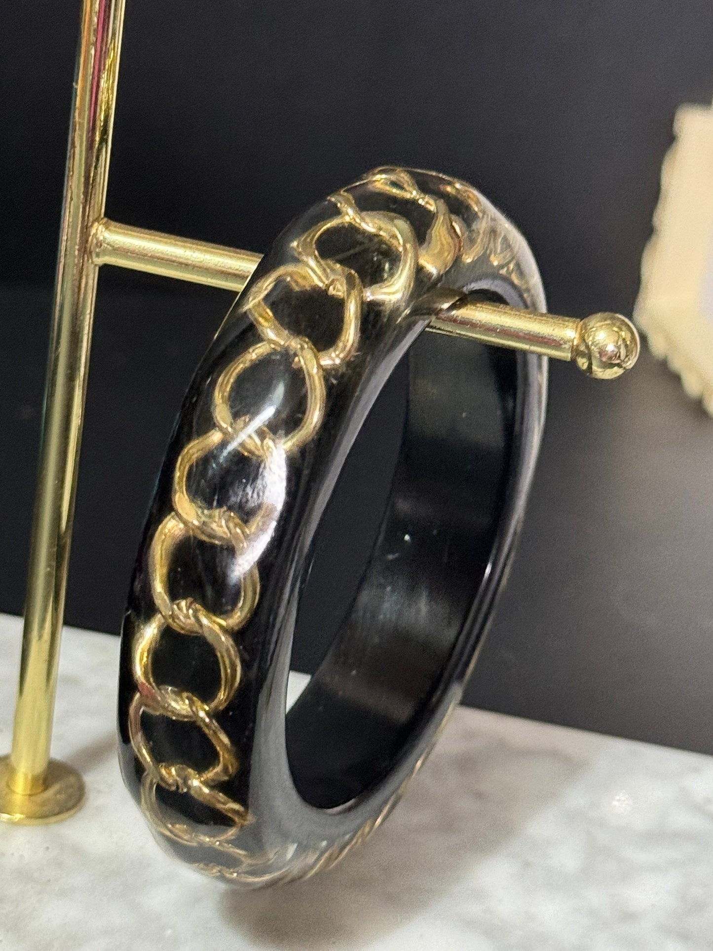 Gold chain link black vintage chunky oversized abstract wide acrylic plastic bangle bracelet