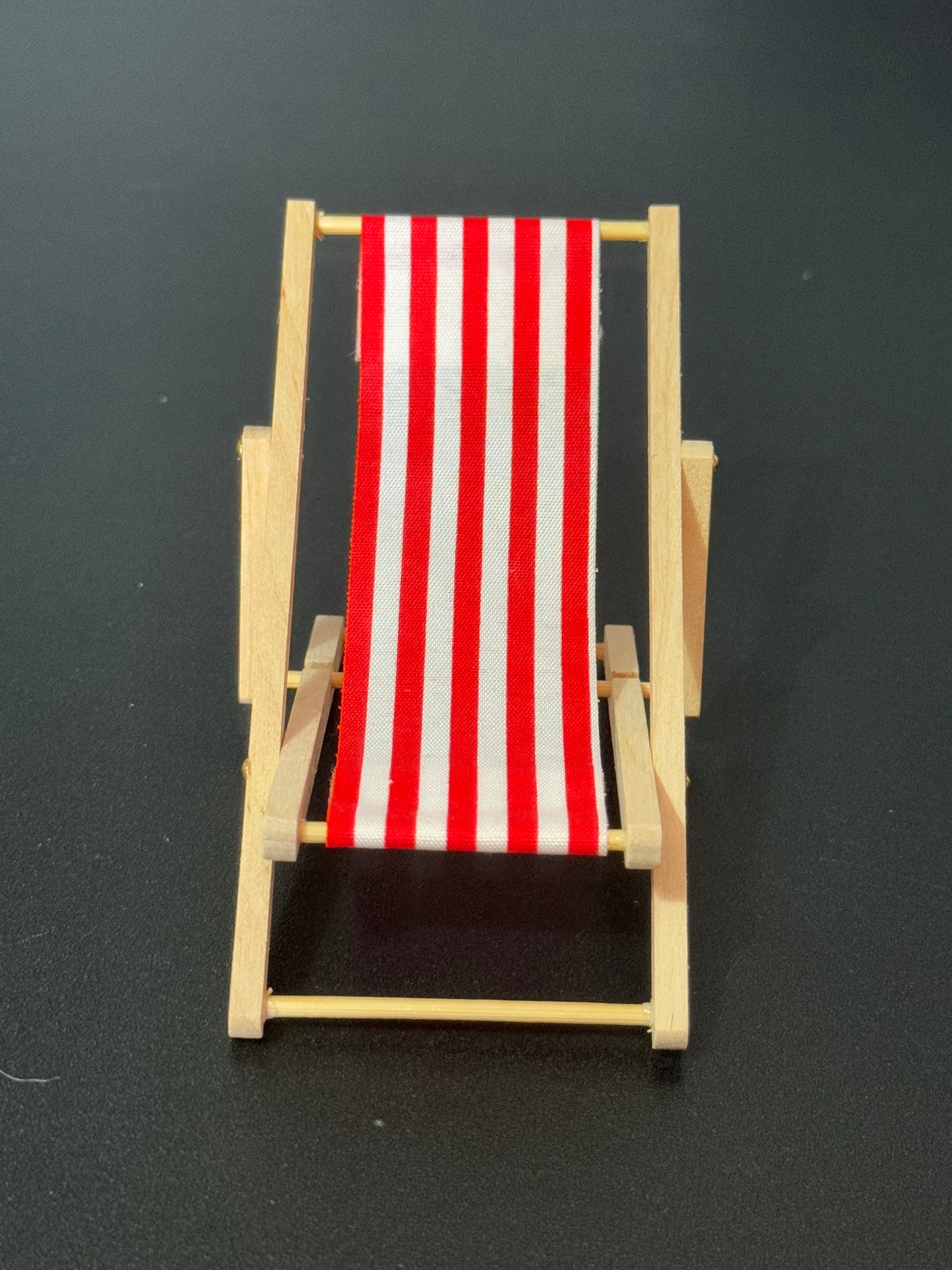 miniature wooden red and white striped folding deckchair seaside cake topper decoration nautical