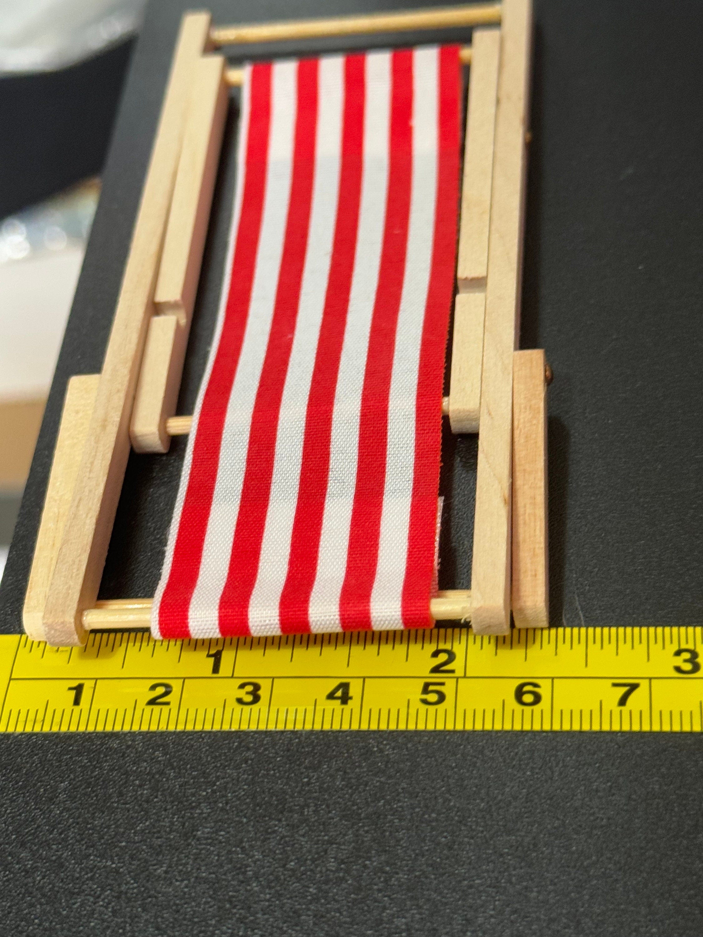 miniature wooden red and white striped folding deckchair seaside cake topper decoration nautical