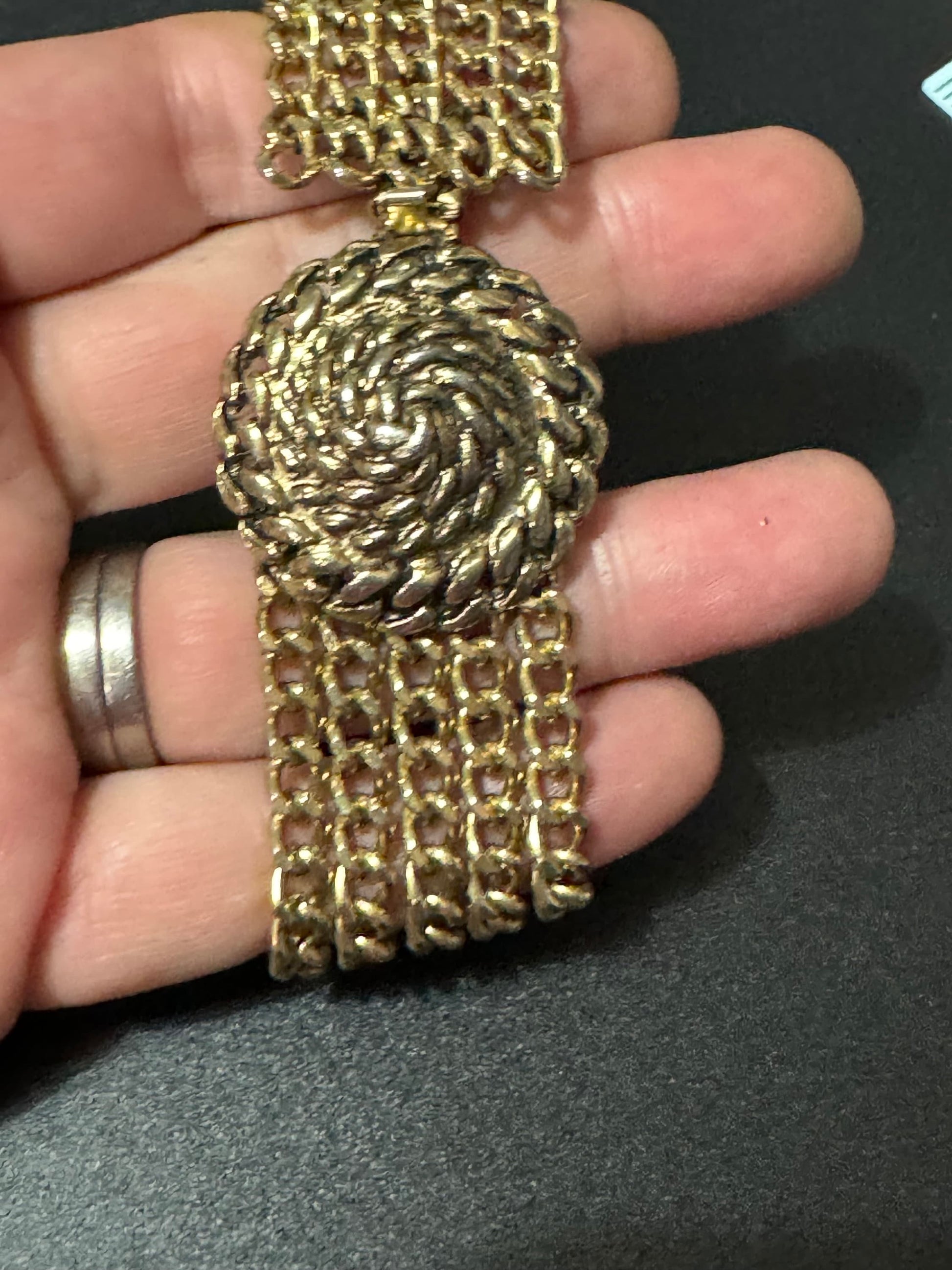 vintage gold Tone Etruscan style Multistrand bracelet woven cable chain bracelet