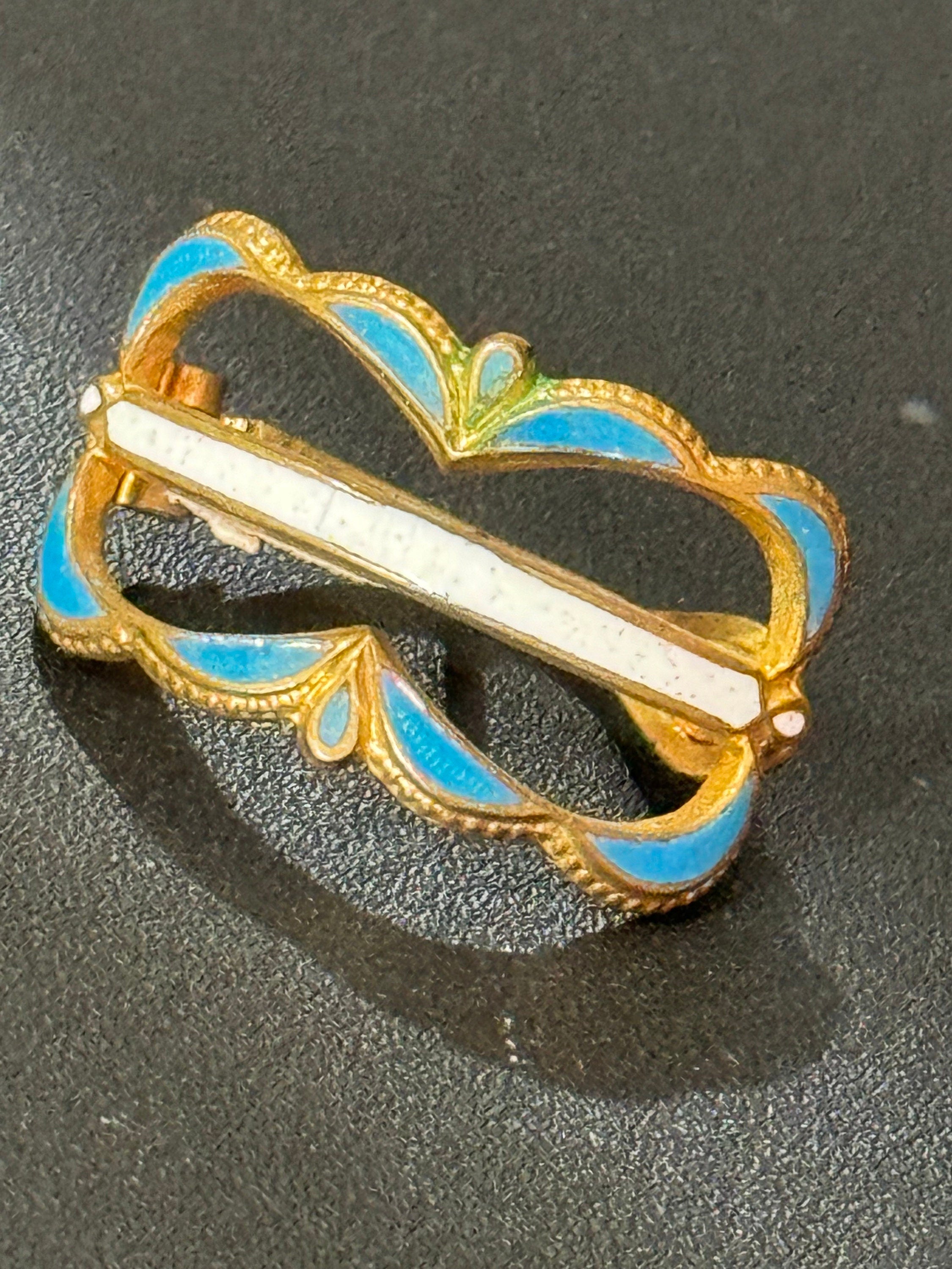 Antique Art Deco vintage guilloche cloisonné blue enamel Gold Tone Gold Tone Detailed Scarf Clip  Scarve Ring Holder  1920s 1930s