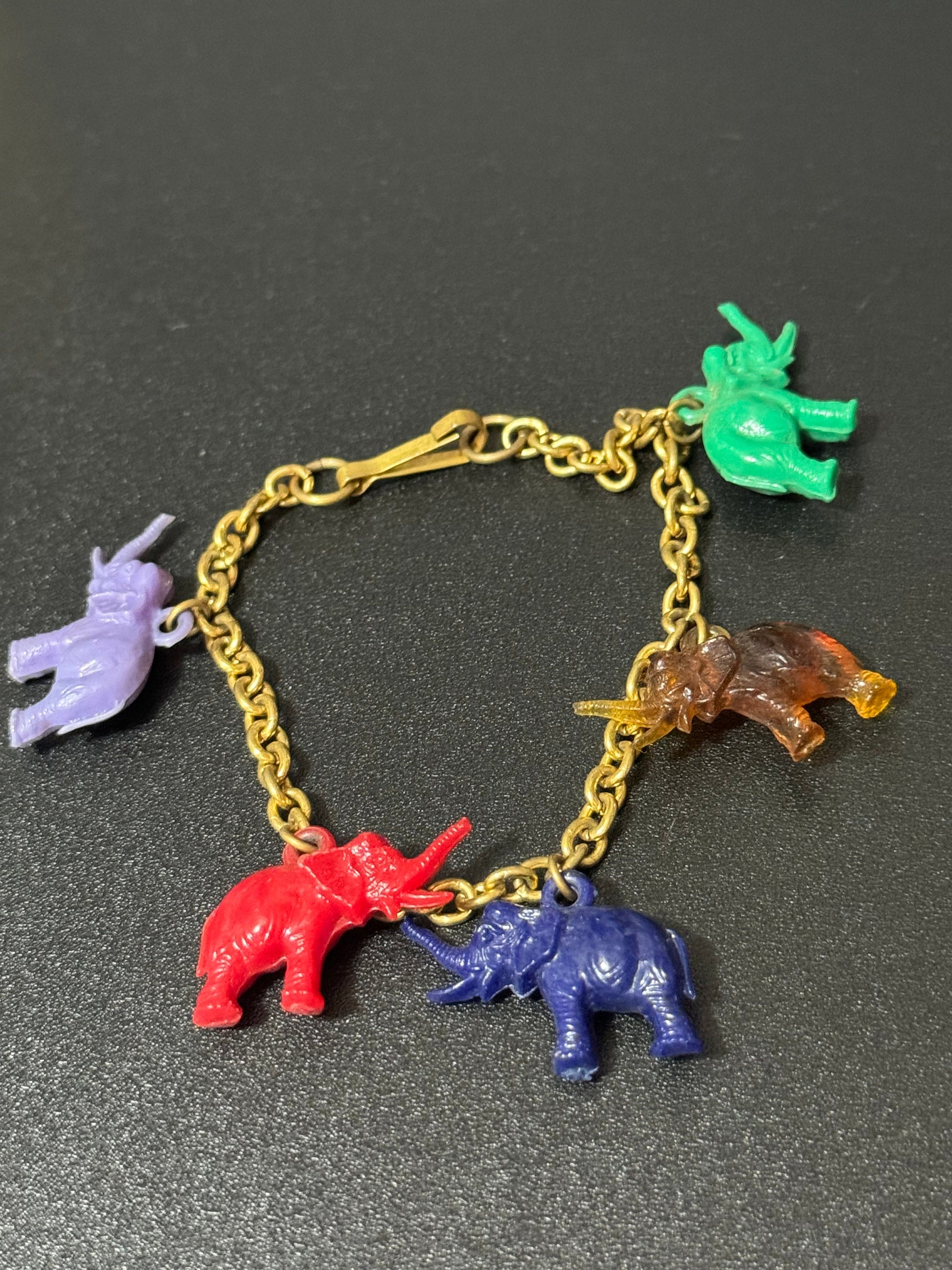 Antique chain link elephant charm bracelet 1930s Vintage early plastic celluloid