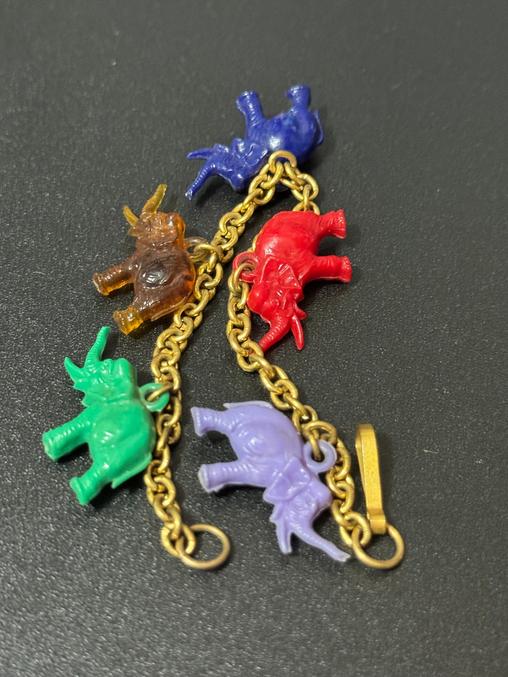 Antique chain link elephant charm bracelet 1930s Vintage early plastic celluloid