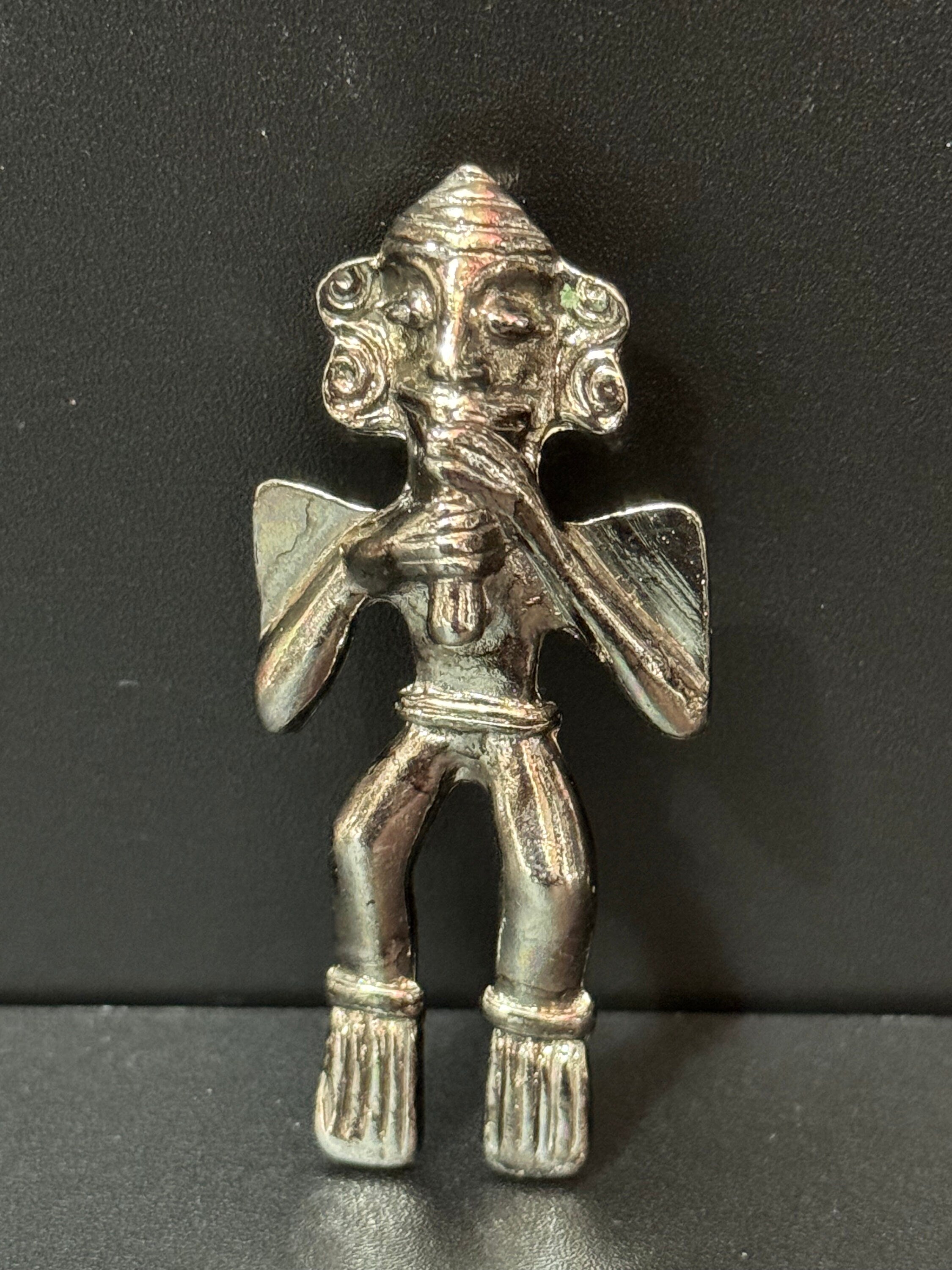 vintage silver tone Mayan Aztec Etruscan figure brooch