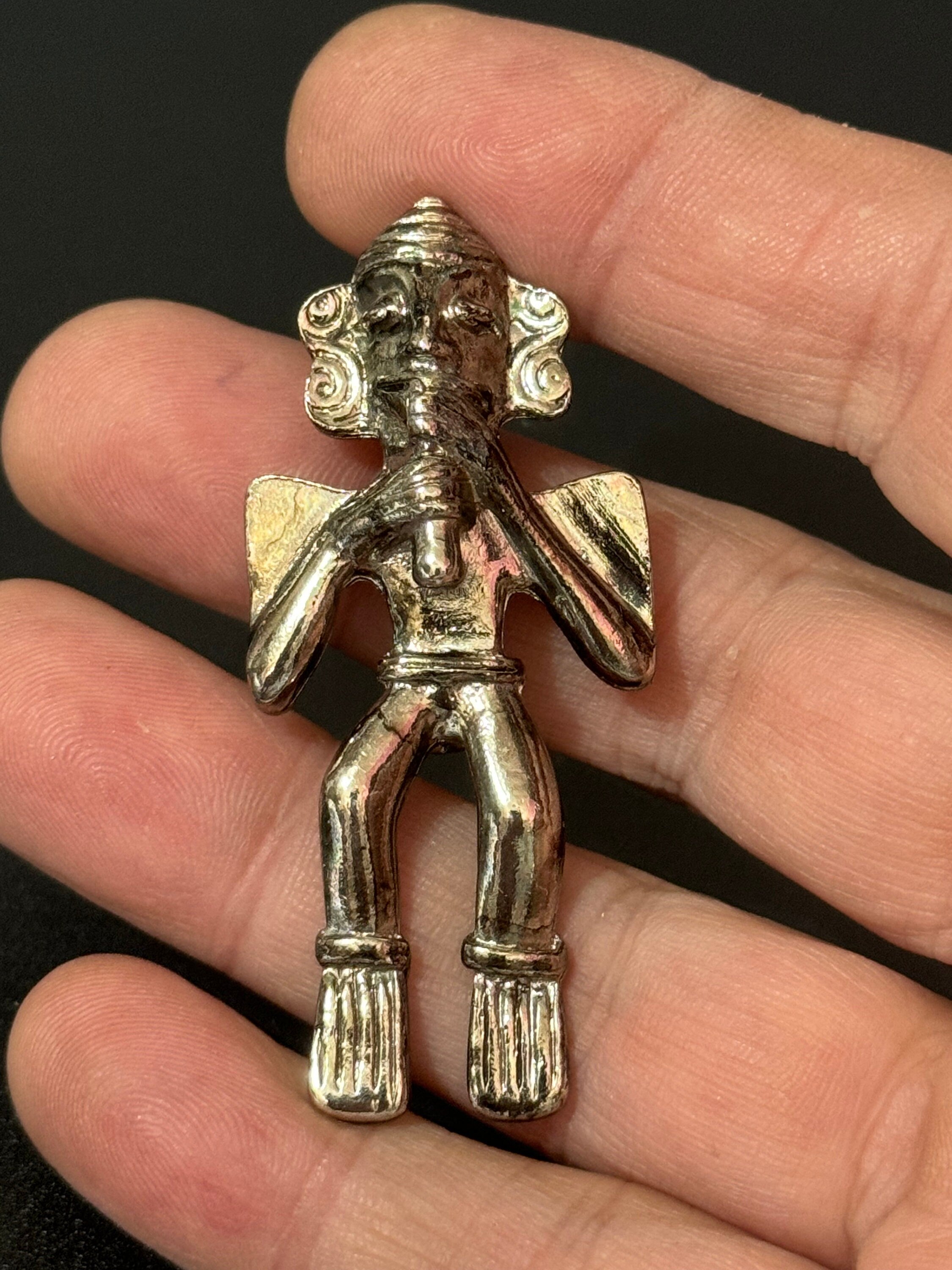 vintage silver tone Mayan Aztec Etruscan figure brooch