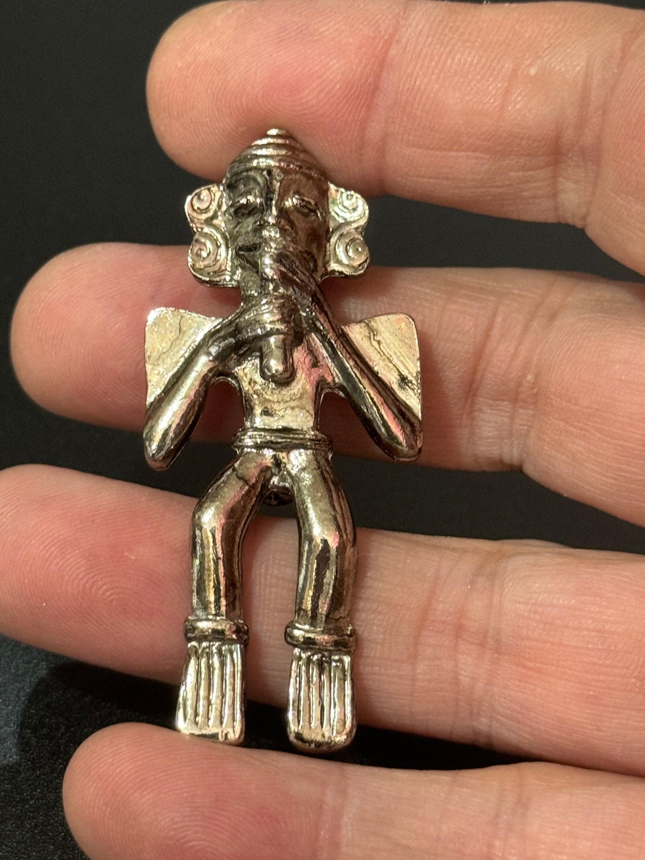 vintage silver tone Mayan Aztec Etruscan figure brooch