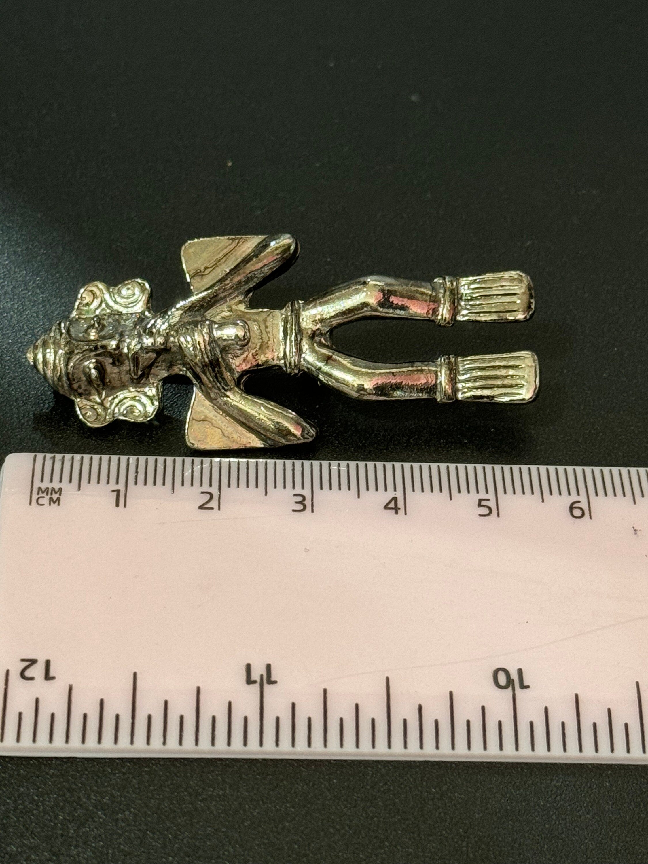 vintage silver tone Mayan Aztec Etruscan figure brooch