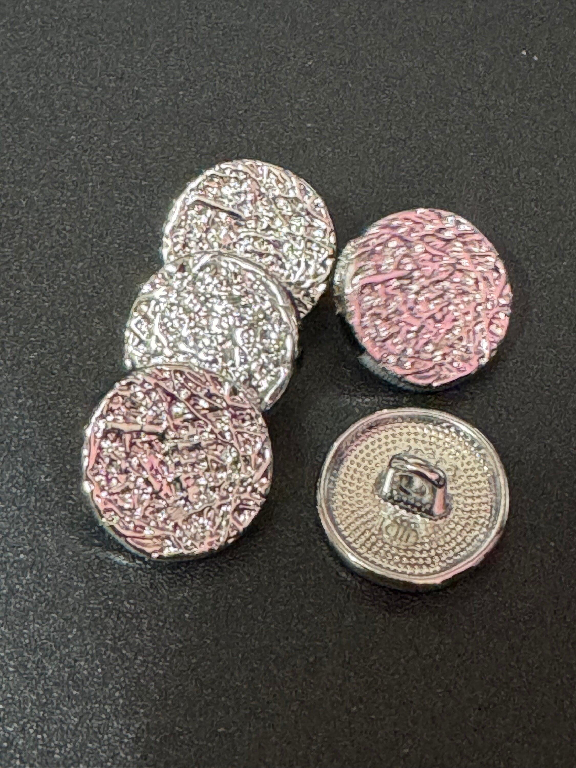 15mm silver metal textured buttons ideal for blazers and cardigans, pack of 5