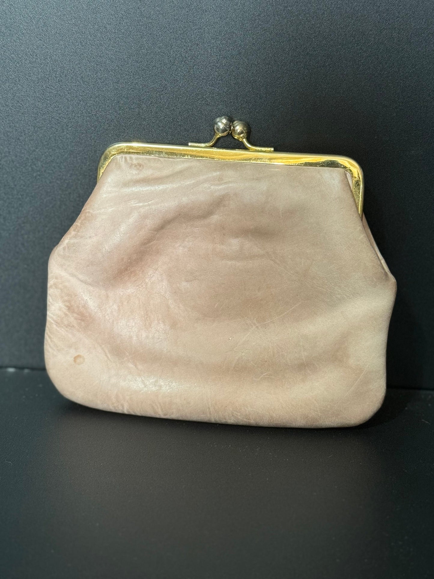 Vintage Beige pink leather lined with integral suspended coin granny purse