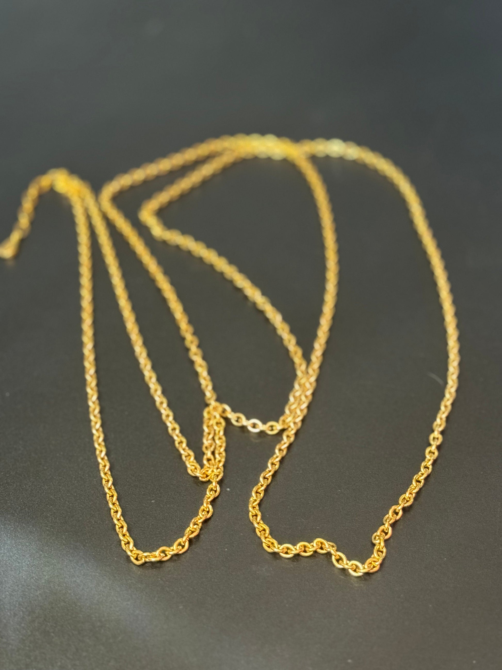 60” extra long 1980s gold tone cable link plain chain necklace for layering charms