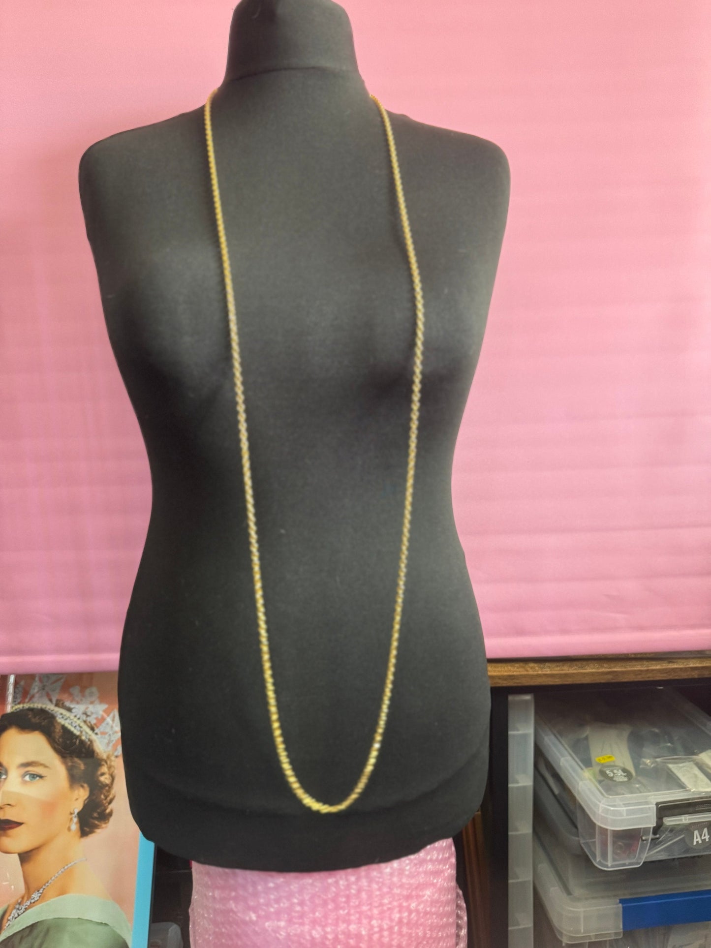 60” extra long 1980s gold tone cable link plain chain necklace for layering charms