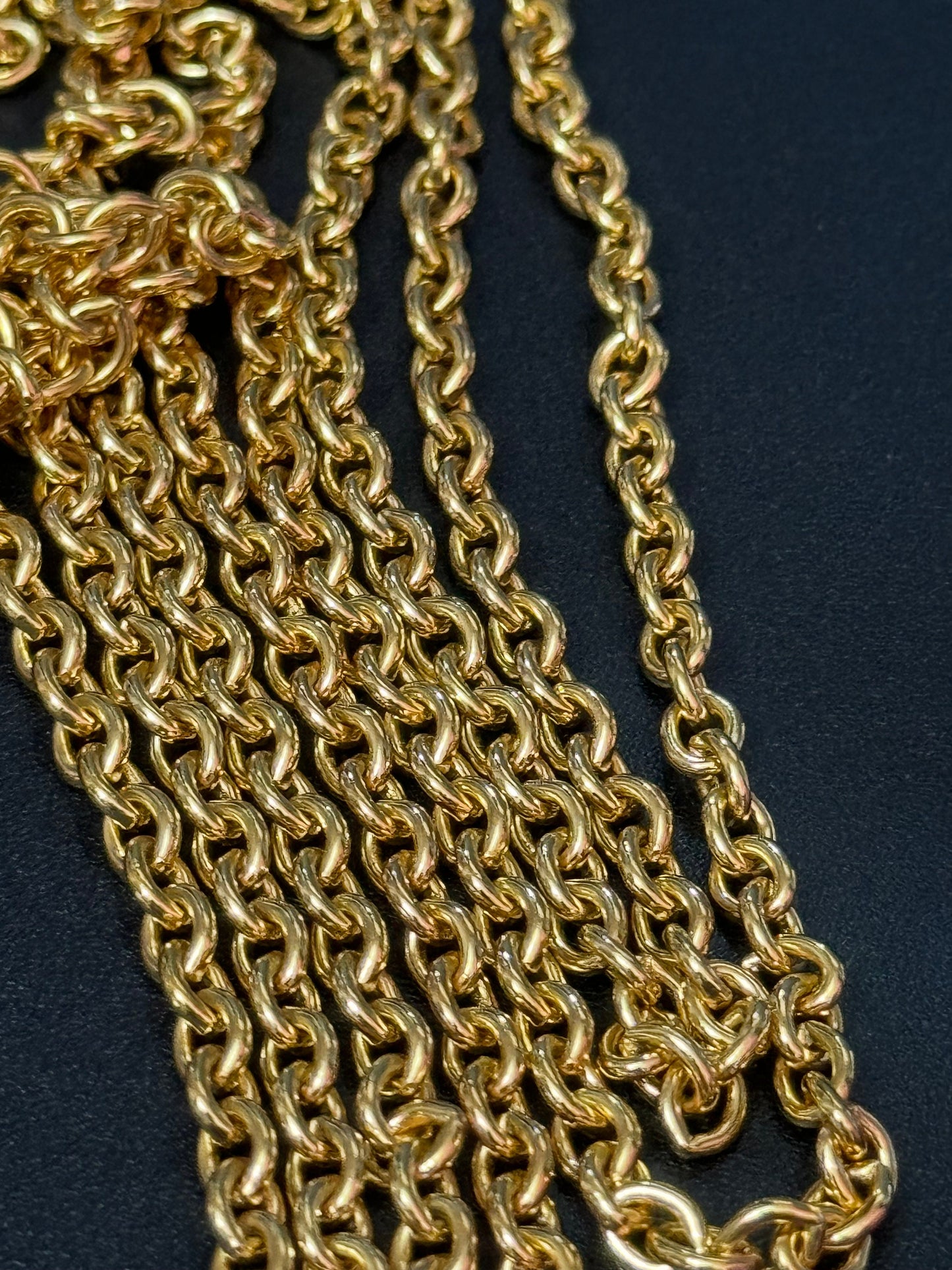 60” extra long 1980s gold tone cable link plain chain necklace for layering charms