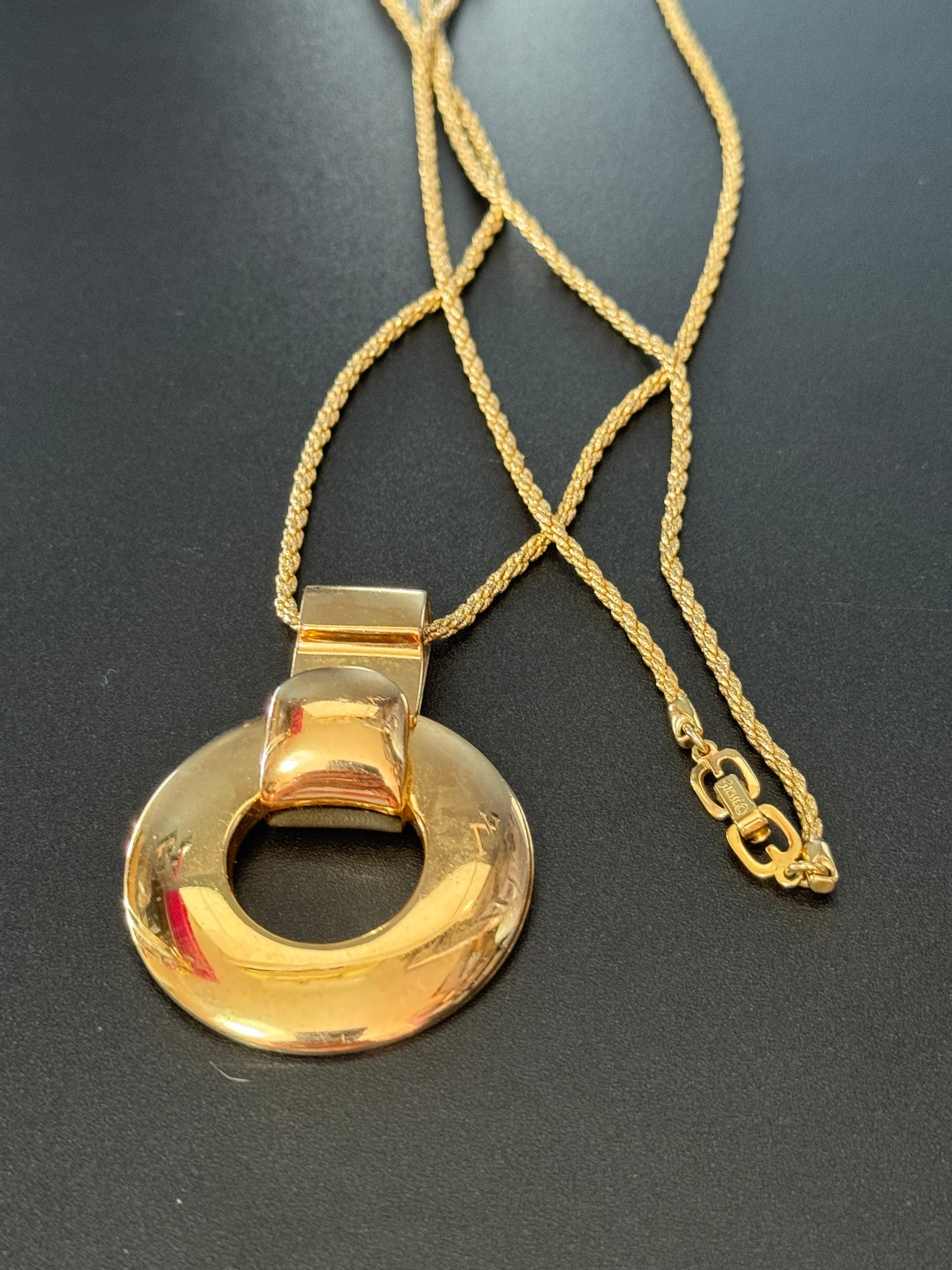 signed GROSSE 1973 Germany vintage gold plated chunky pendant on a rope chain necklace designer