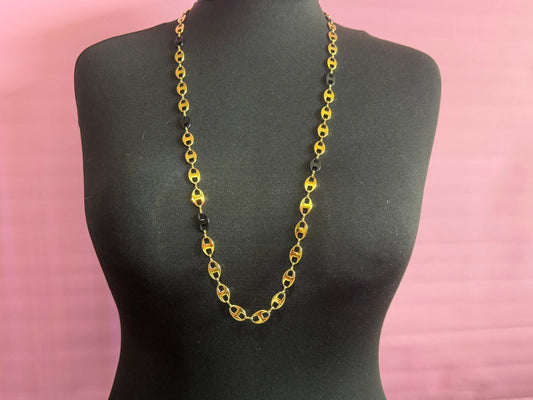 100cm vintage camrose and kross long black and gold plated mariner link chain necklace Jacqueline bouvier Kennedy