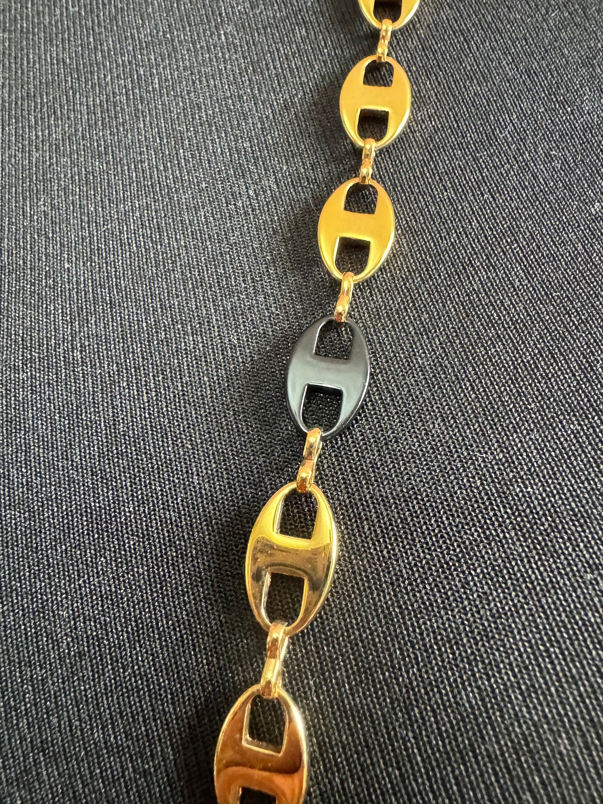 100cm vintage camrose and kross long black and gold plated mariner link chain necklace Jacqueline bouvier Kennedy