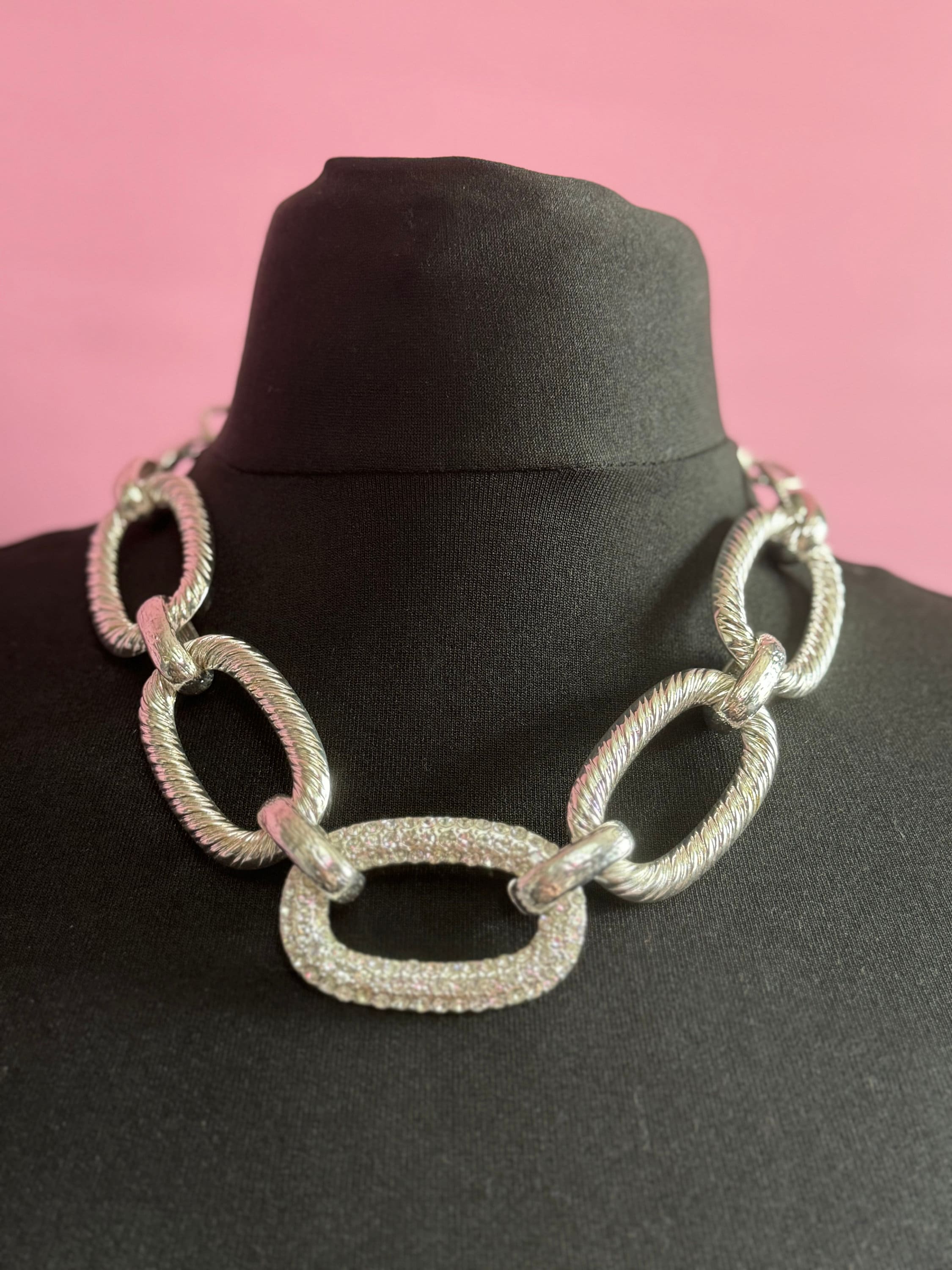 Signed Joan Rivers silver tone chunky diamanté choker collar necklace