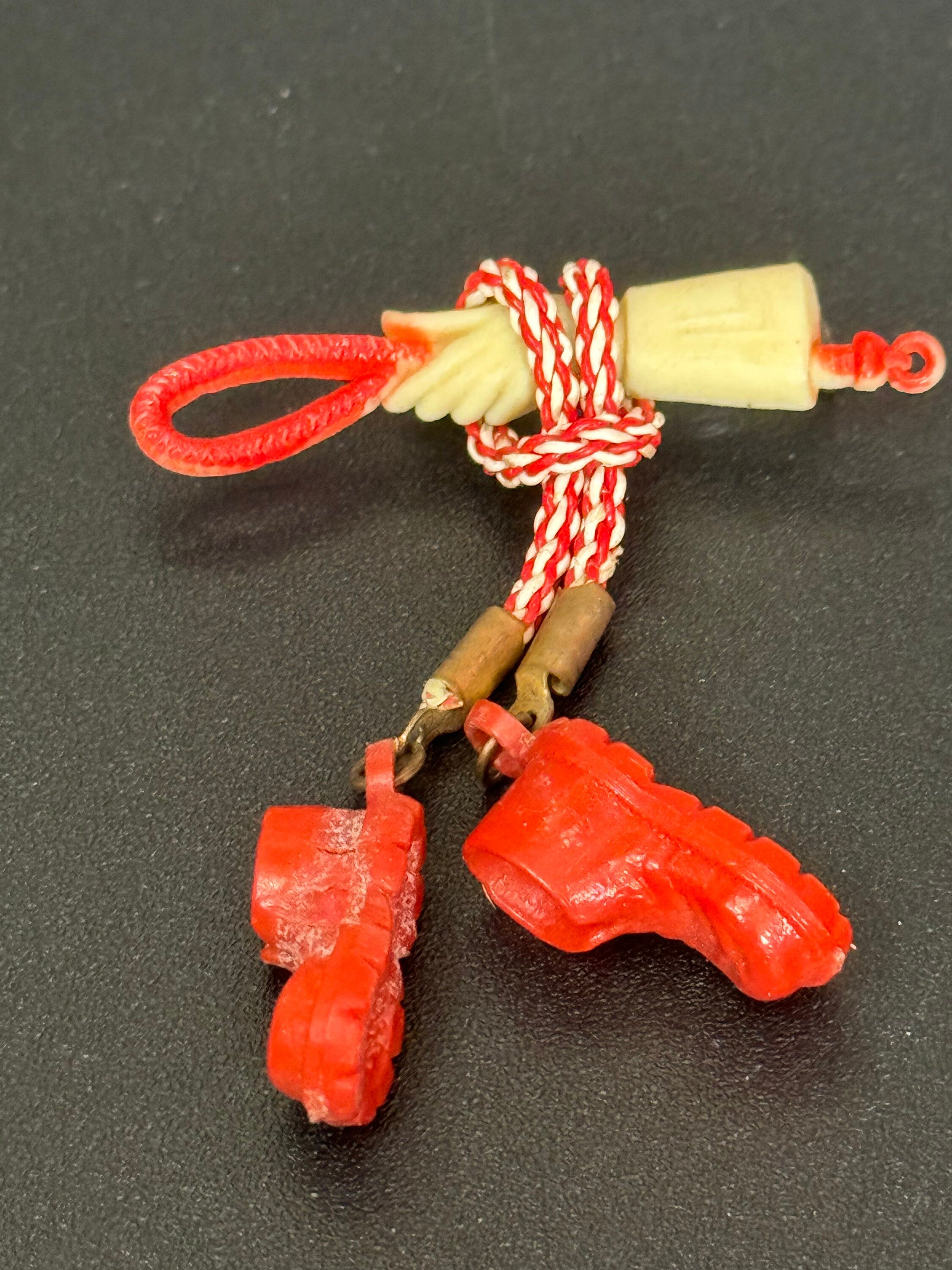 Early Plastic Art Deco bright red Pendant bar brooch dropper with shoes 1940s Antique Vintage celluloid Kitsch Tourist