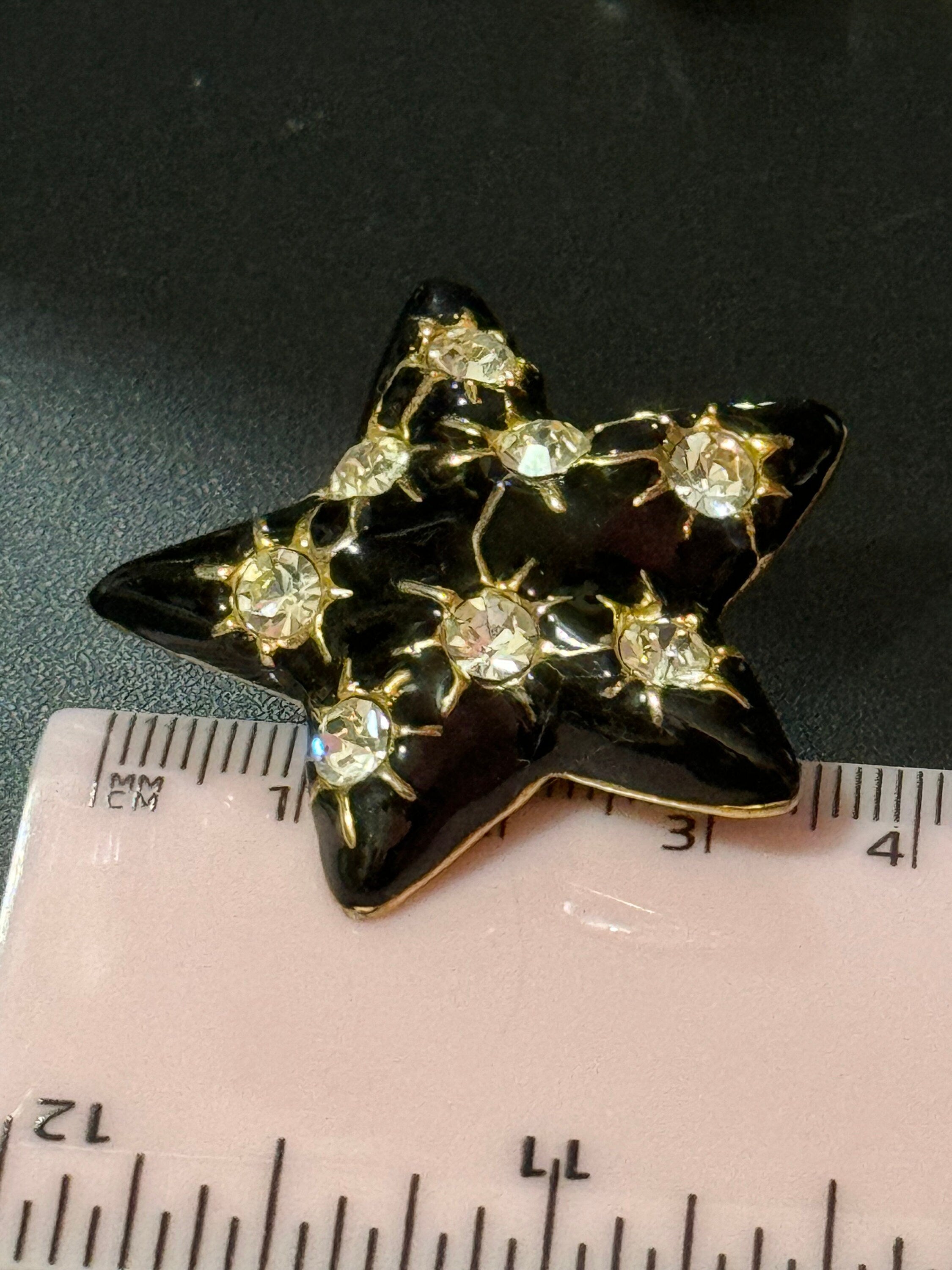 retro Oversized black enamel gold statement star diamanté clip on stud earrings