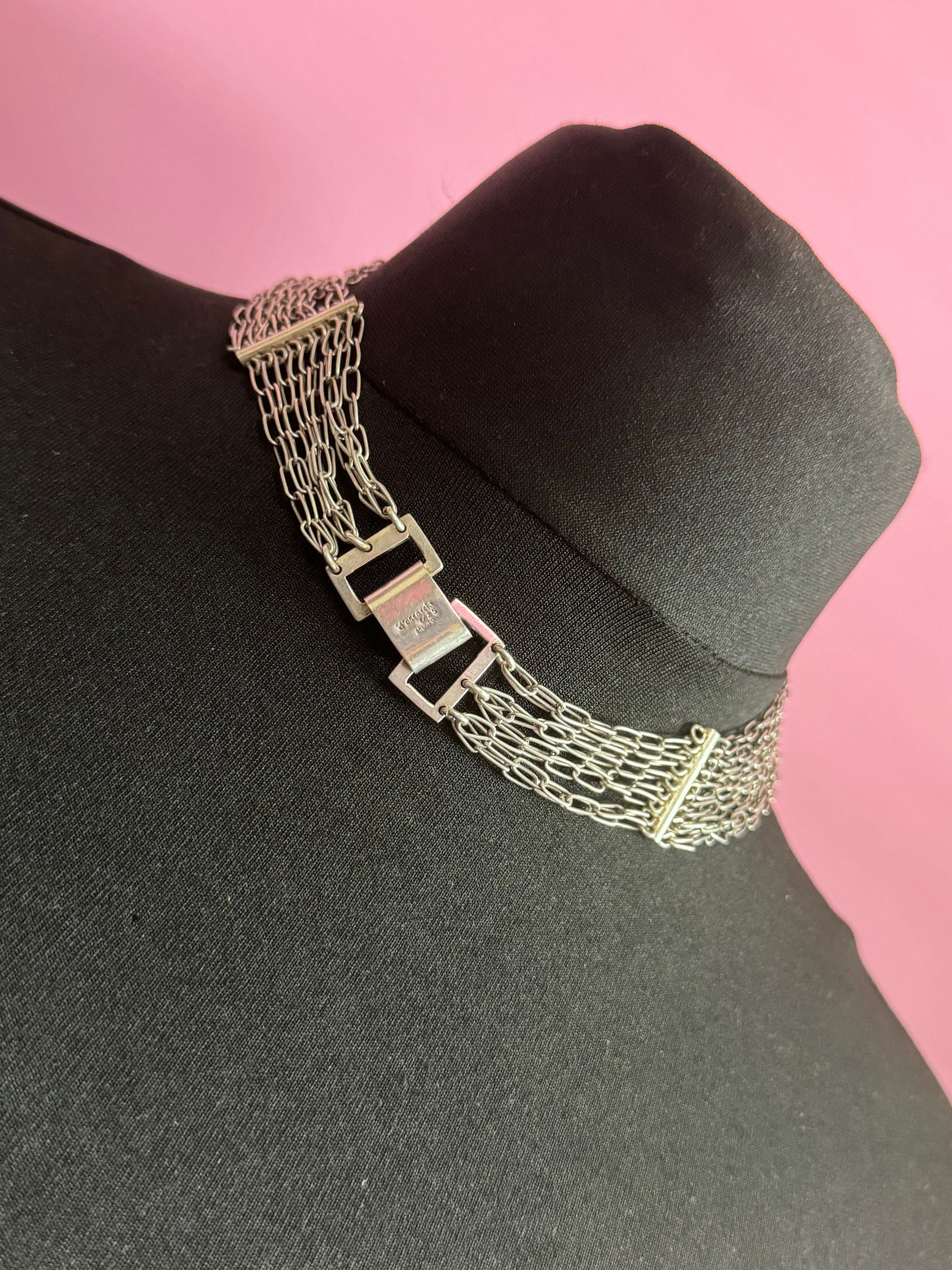 Mexican vintage 925 sterling silver Multi strand chain link bib waterfall necklace 42cm 66 grams