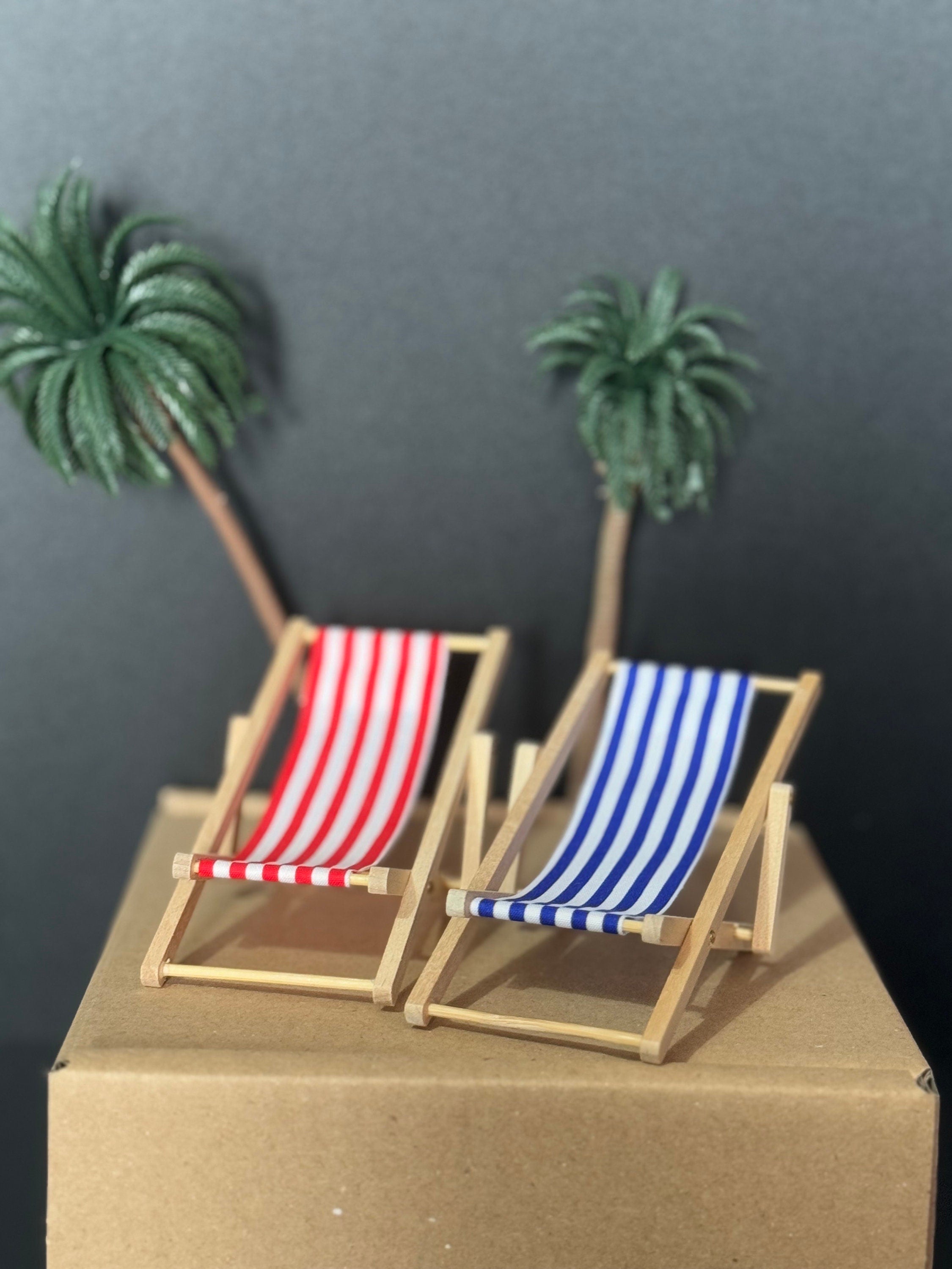 miniature wooden red and white striped folding deckchair seaside cake topper decoration nautical