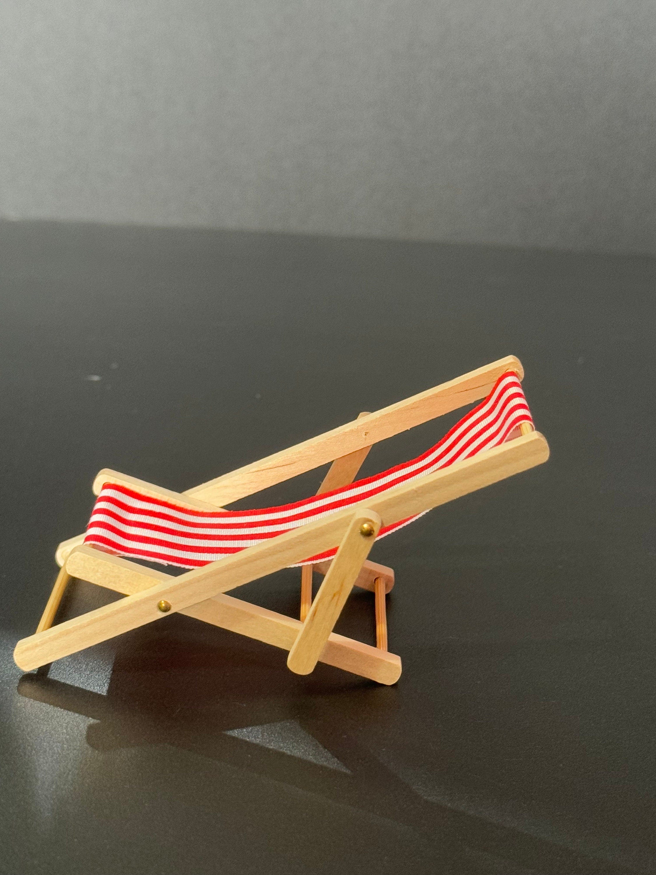 miniature wooden red and white striped folding deckchair seaside cake topper decoration nautical