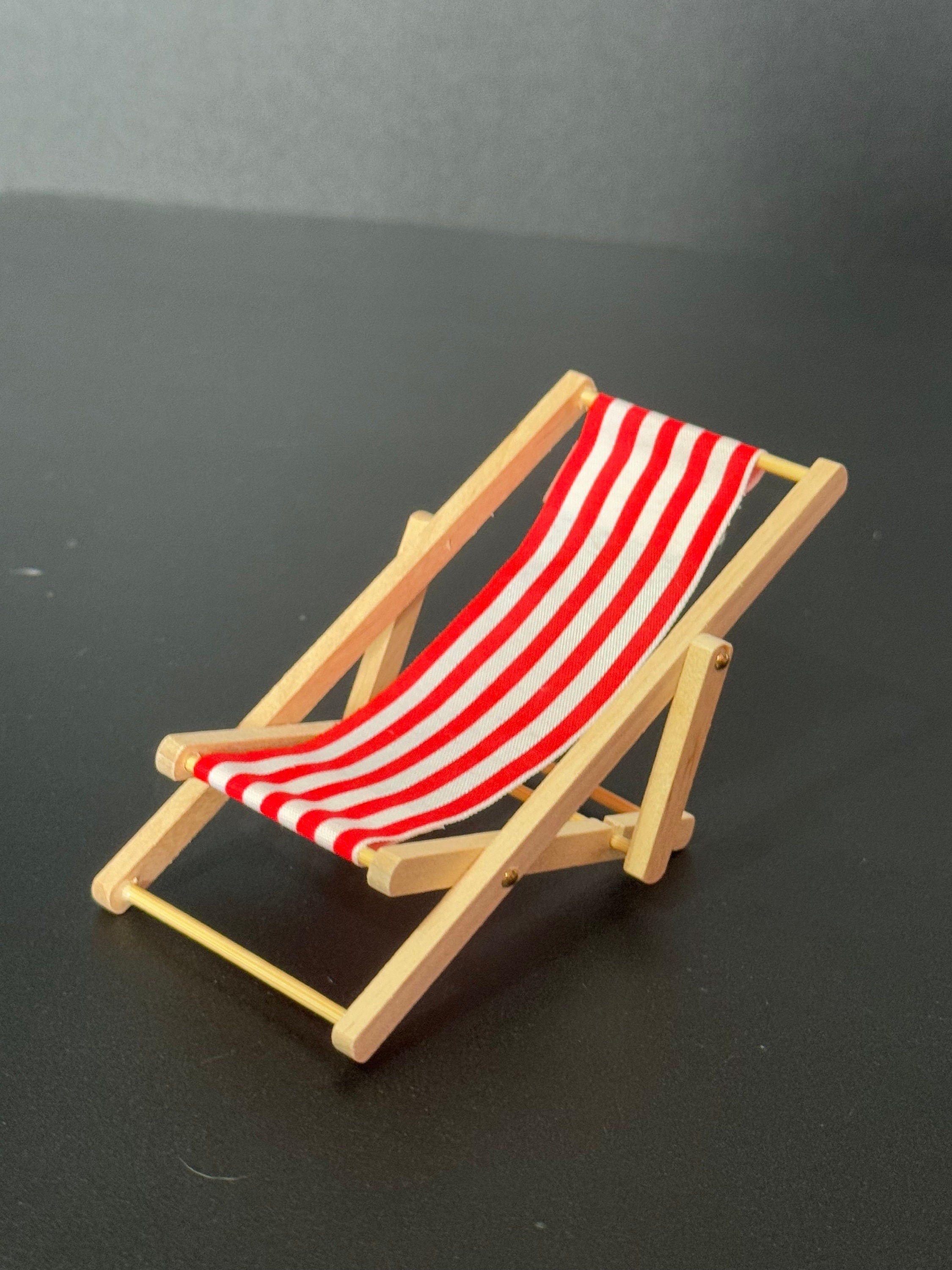 miniature wooden red and white striped folding deckchair seaside cake topper decoration nautical