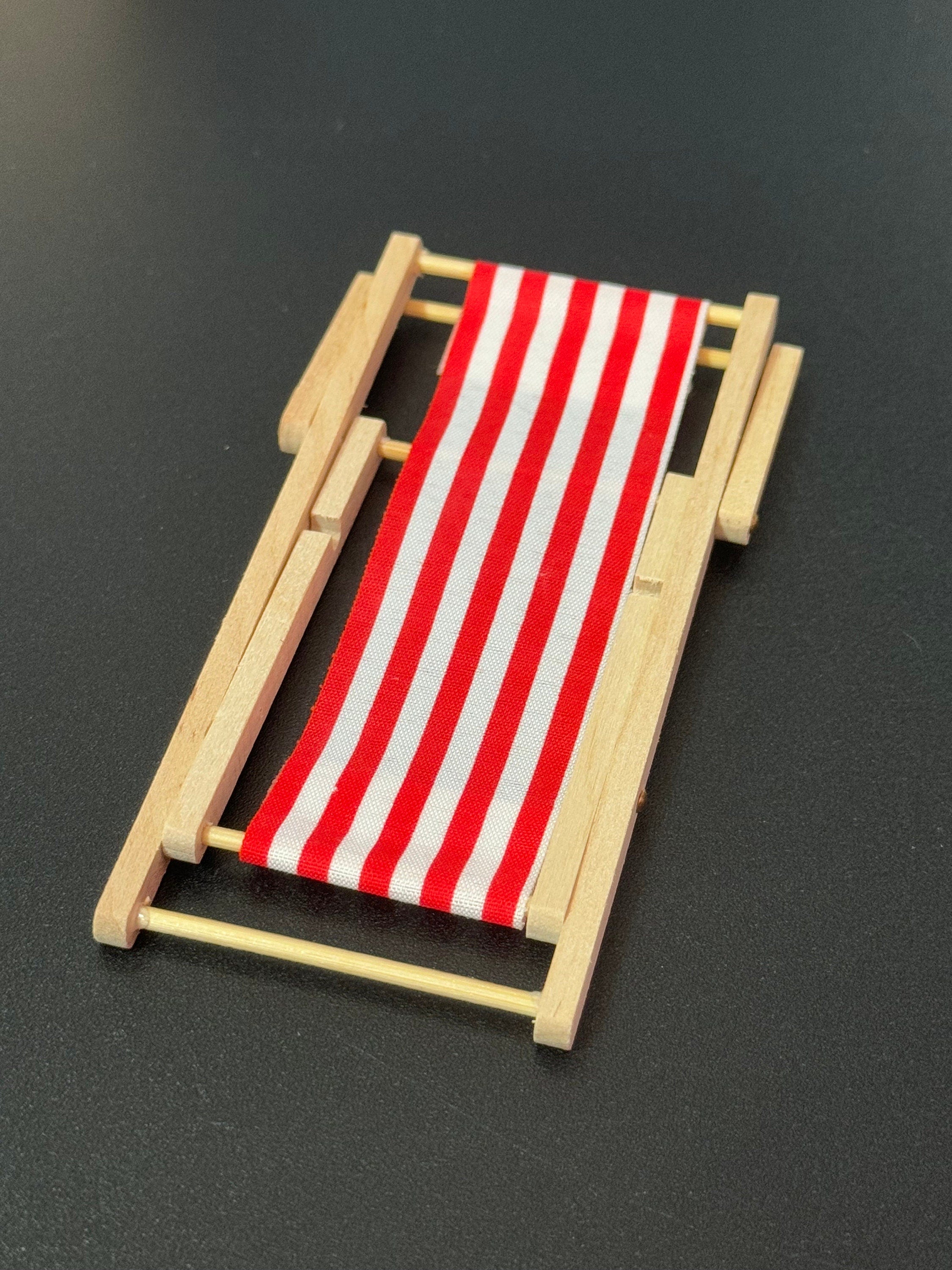 miniature wooden red and white striped folding deckchair seaside cake topper decoration nautical